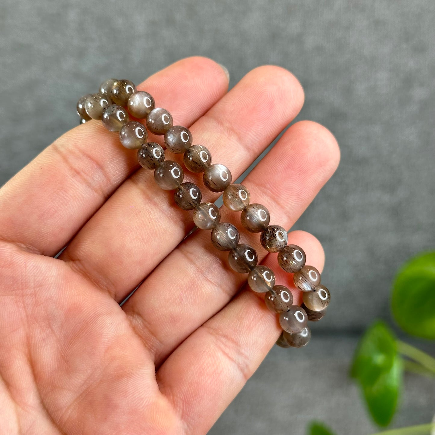 Natural Rutilated Brown Moonstone Bracelet Size 6.5 mm