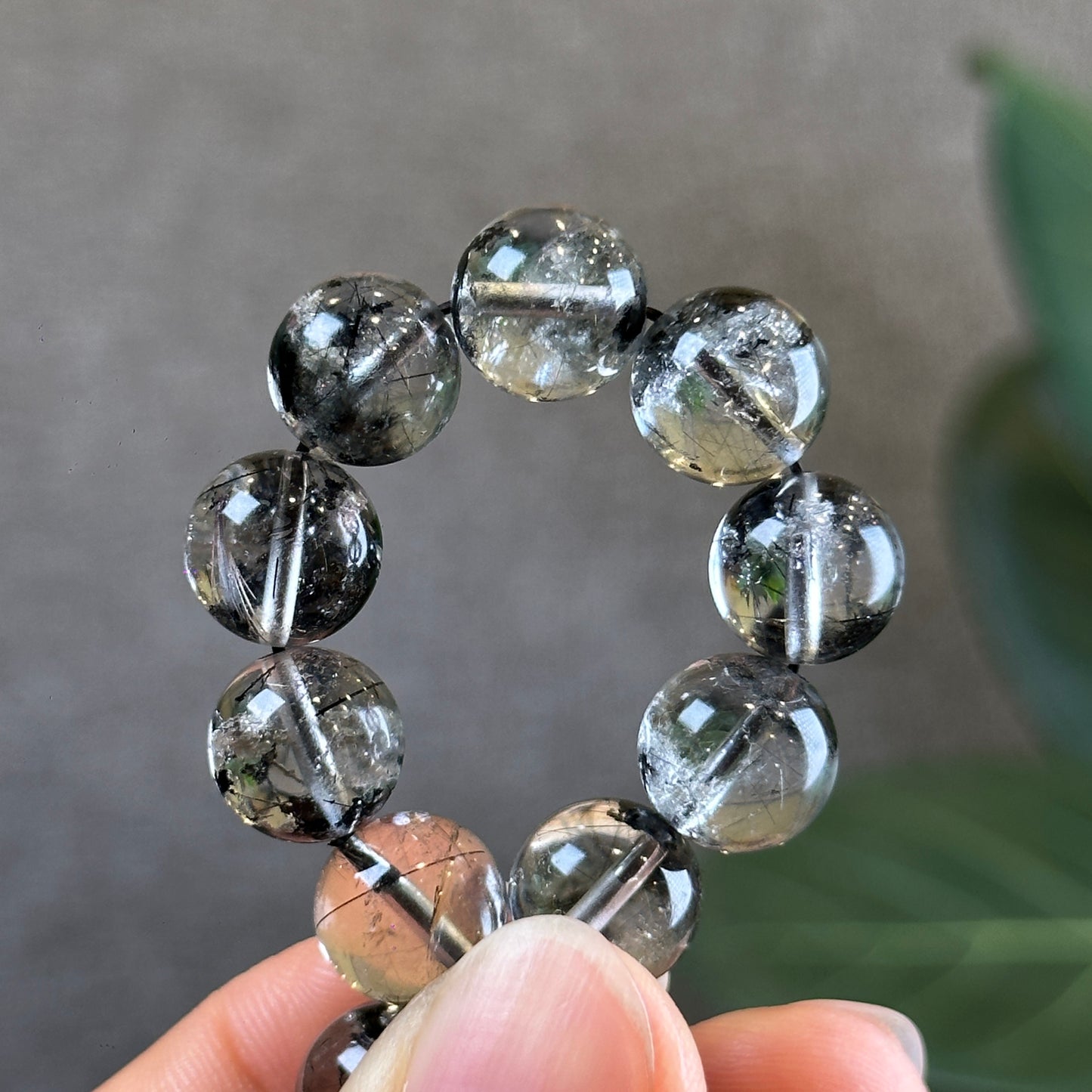 Natural Black Landscape Quartz Bracelet Size 11 mm