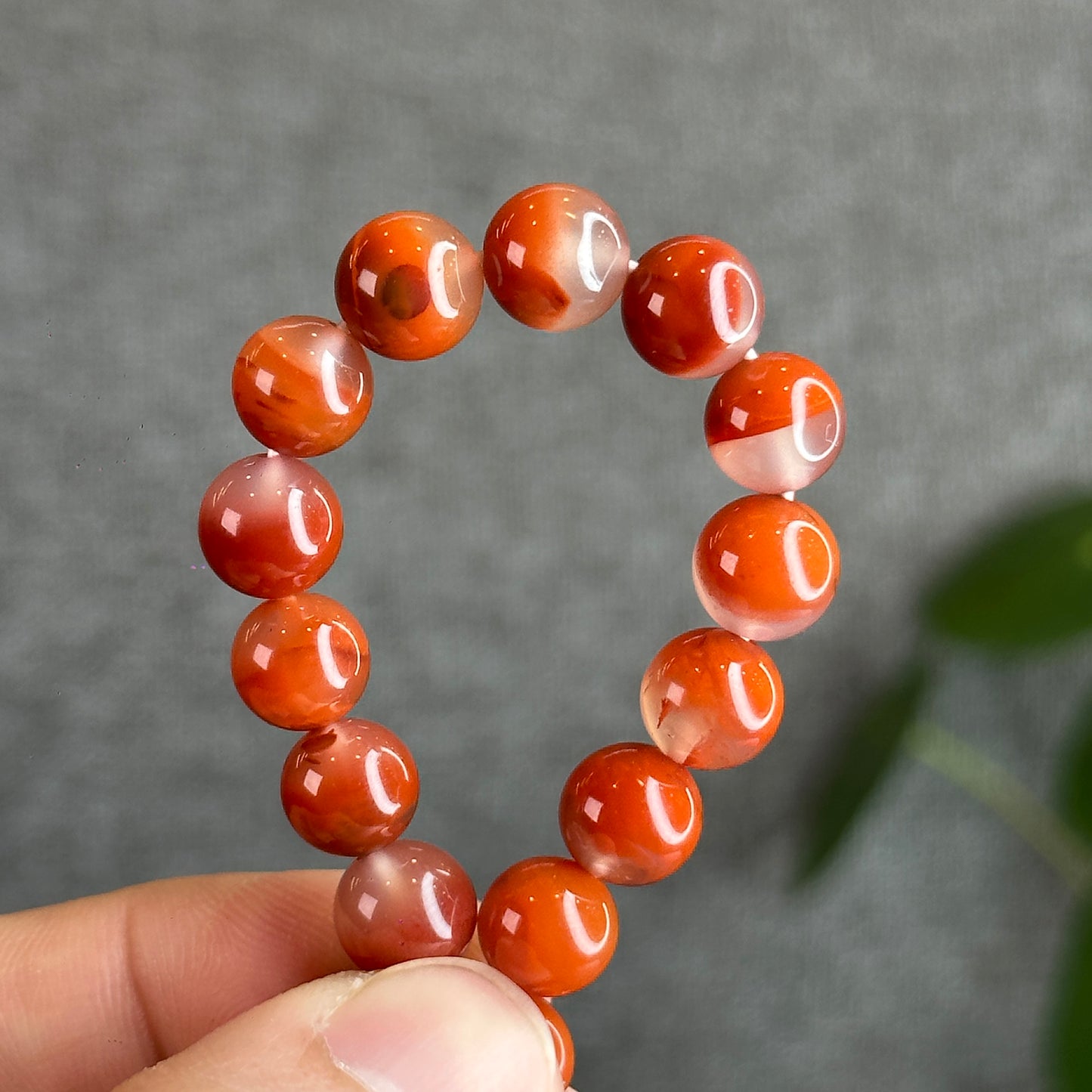 Natural Chalcedony-Nan Hong Agate Triple Wrap 108 beads Bracelet Size 8.8 mm