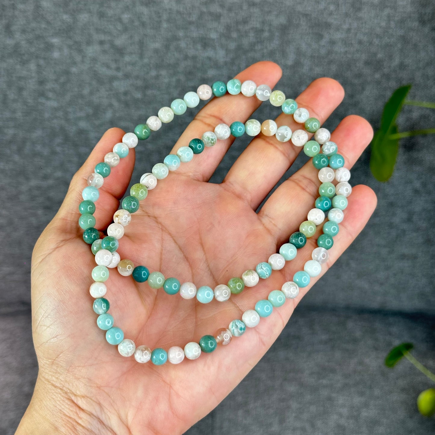 Natural Green Floral Agate Triple Wrap Bracelet Size 6.7 mm