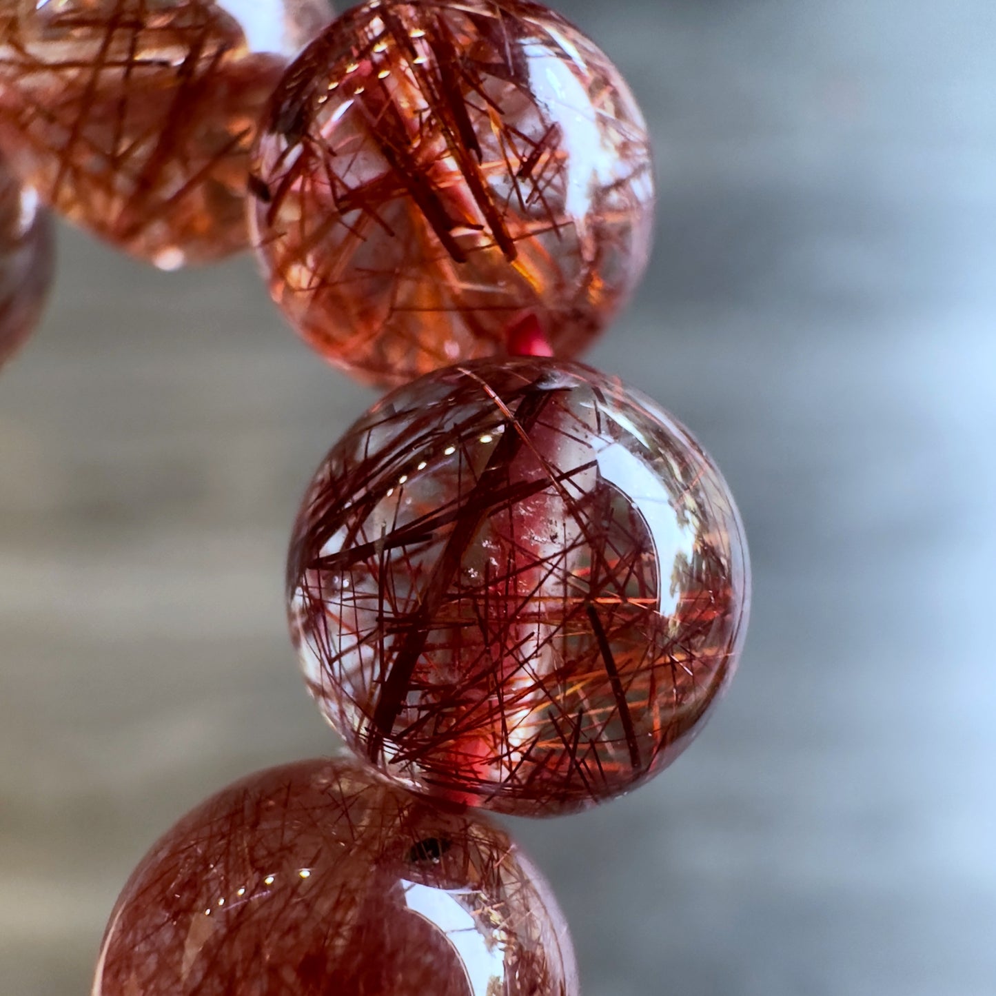 Natural Red Rutilated Quartz Bracelet Size 7.5 mm