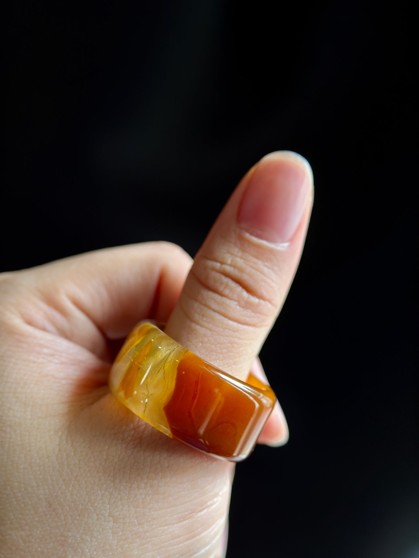 Natural Orange Moss Agate Ring Square Style Size 2.35