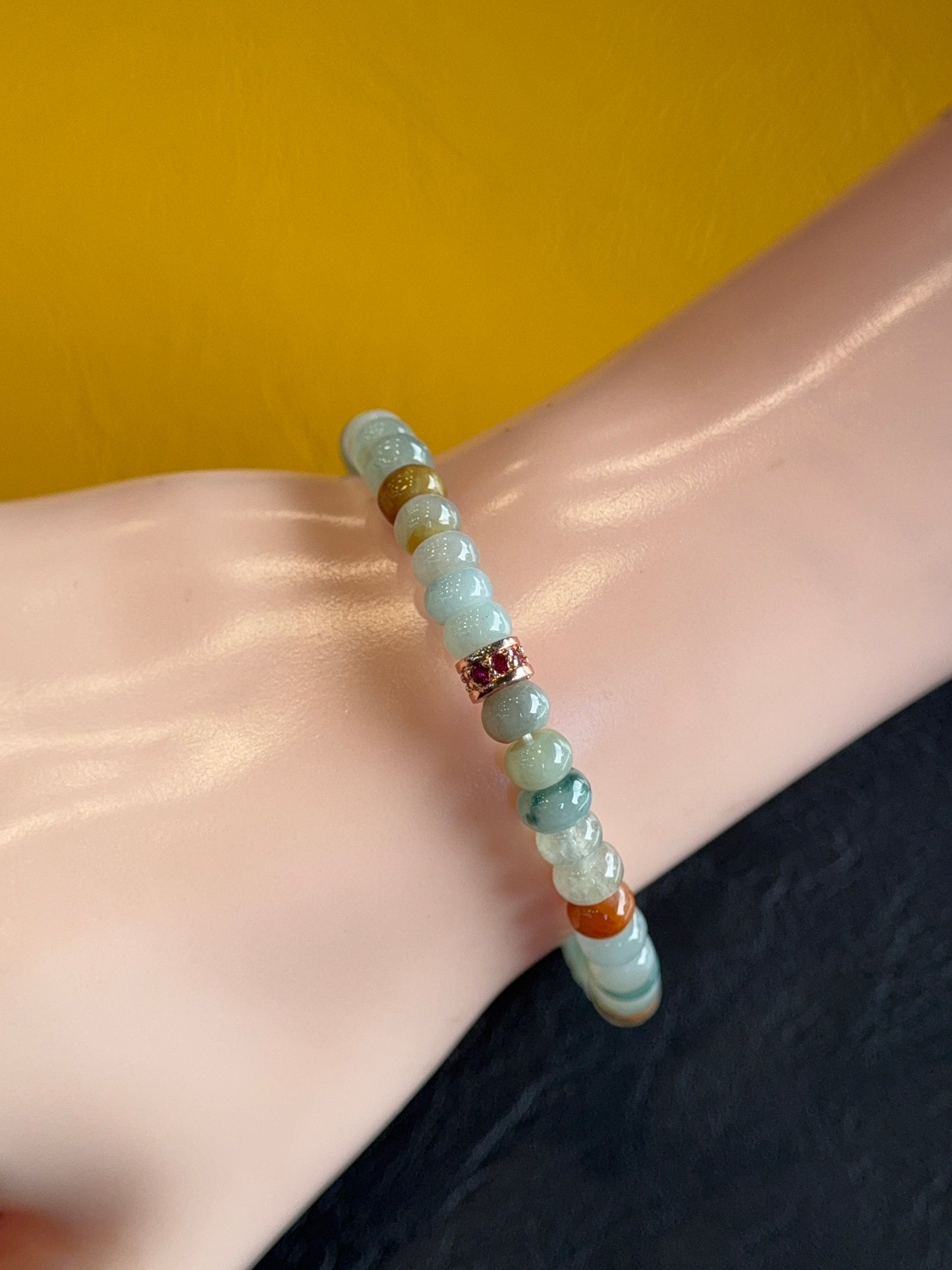 Natural Multi-Colour Jadeite Jade Rondelle Bracelet Size 6 mm