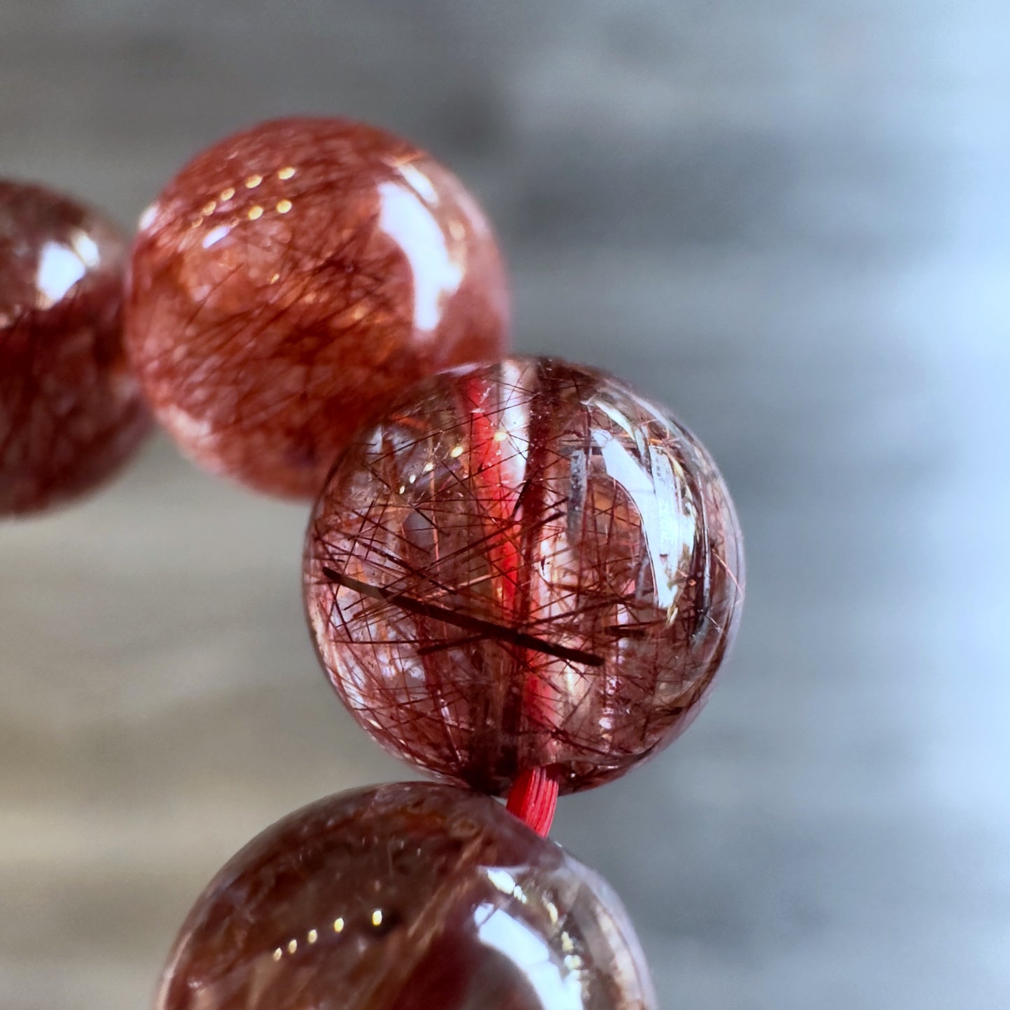 Natural Red Rutilated Quartz Bracelet Size 7.5 mm