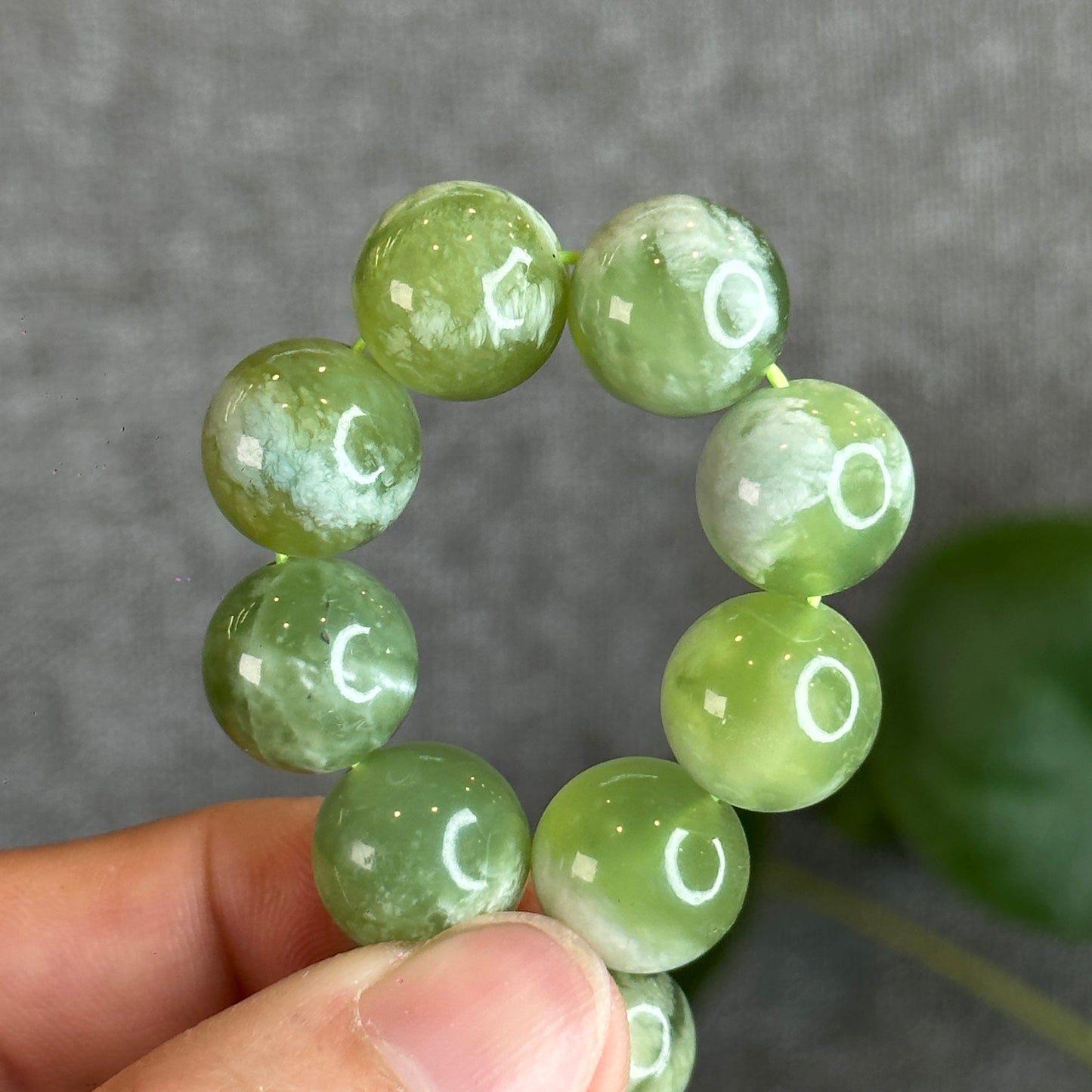 Bracelet Jade Serpentine Vert Taille 13 mm
