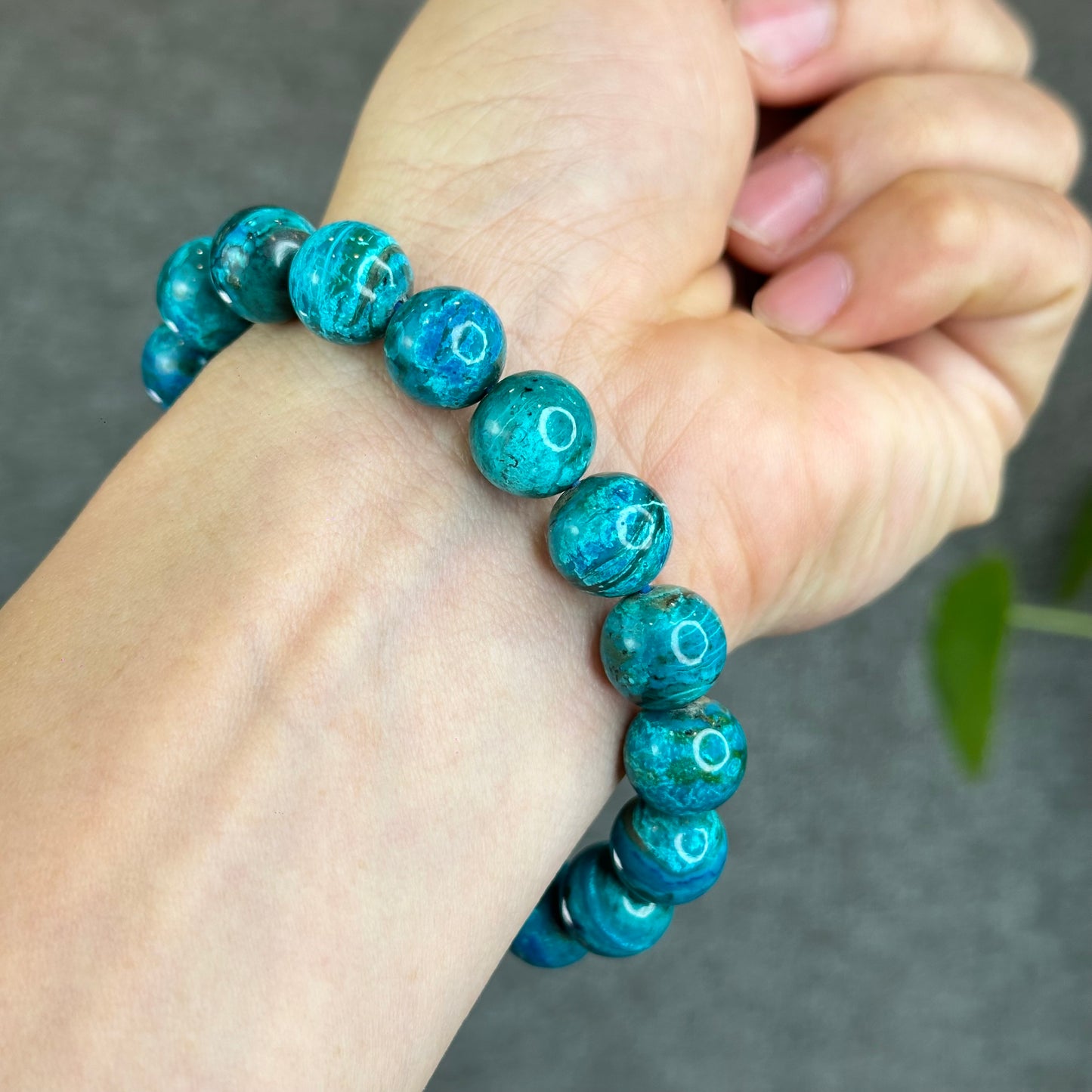 Aqua Blue with Copper Natural Chrysocolla Bracelet Size 11.5 mm