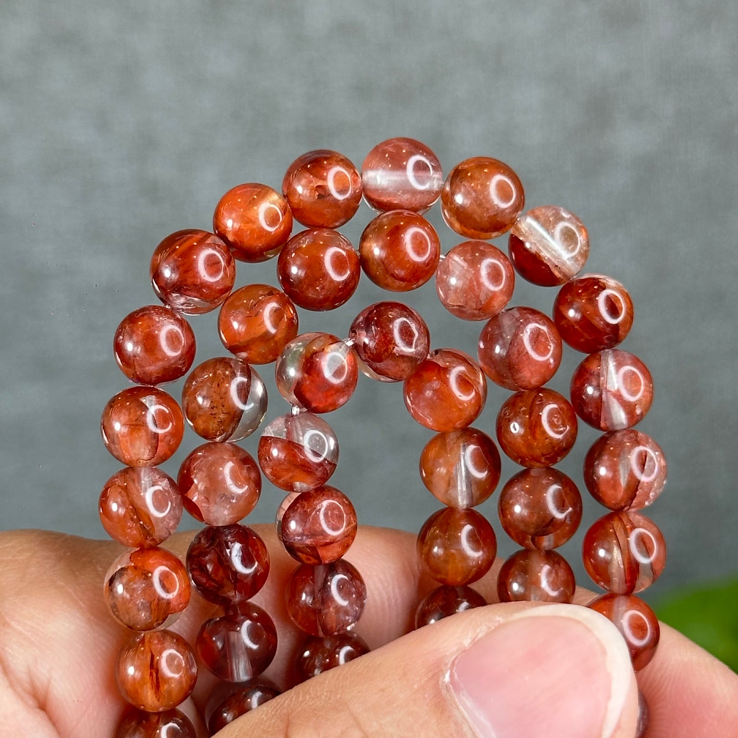 Natural Fire Quartz Triple Wrap Bracelet Size 7.3 mm