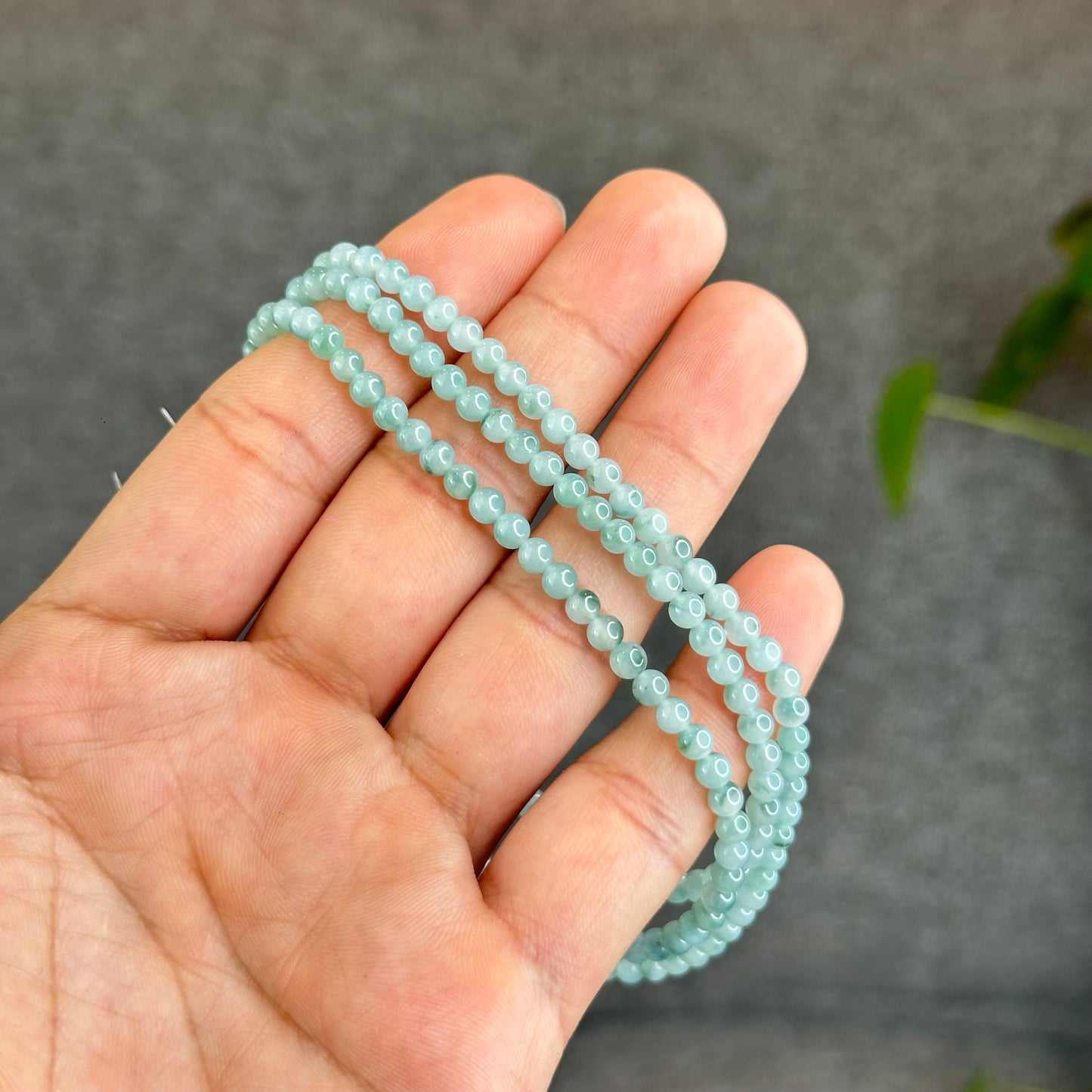 Natural Icy Floral Jadeite Jade Type A Triple Wrap Bracelet Size 4 mm