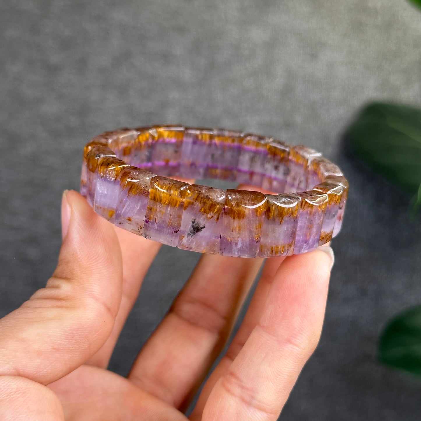 Natural Amethyst Cacoxenite Bracelet Size 14.3 mm