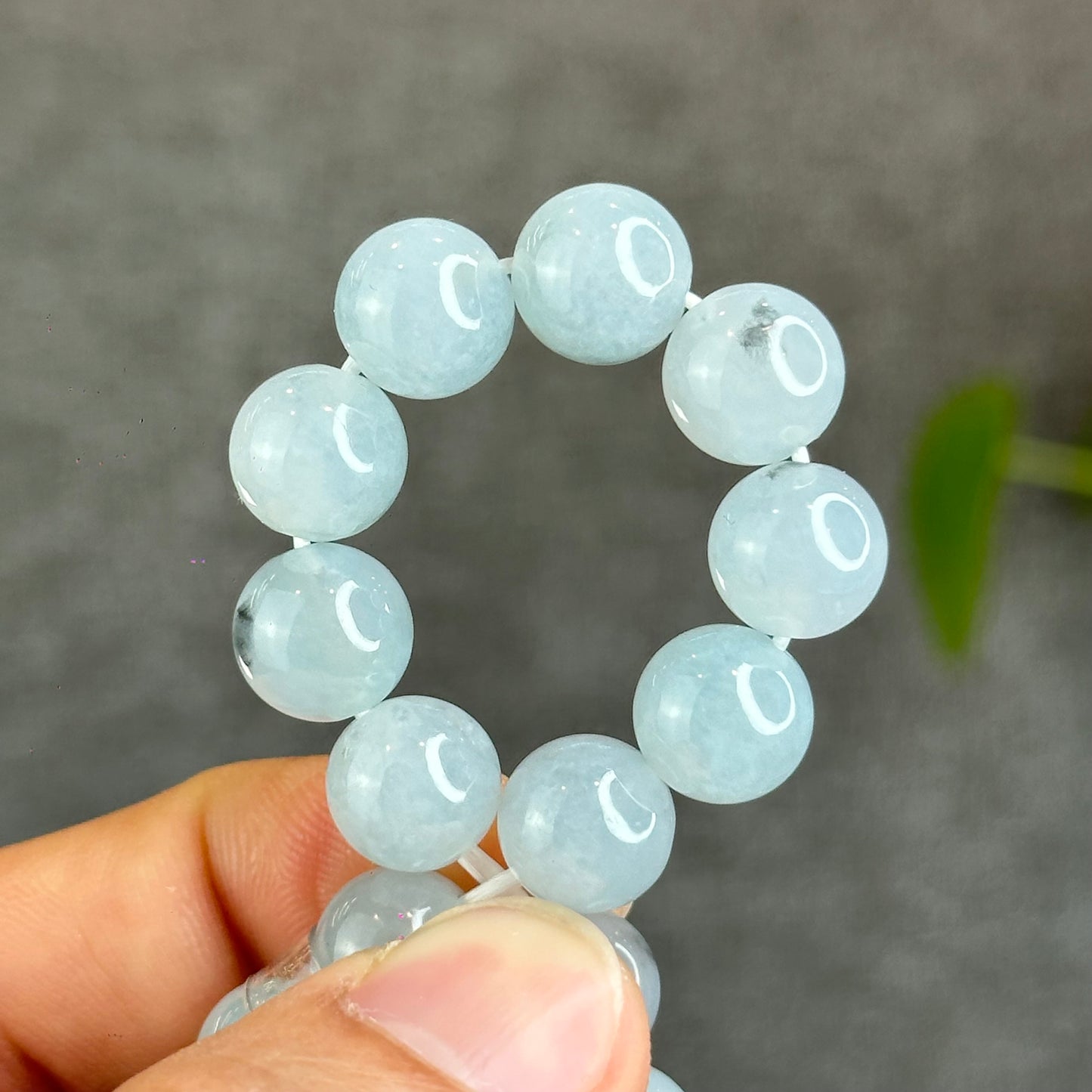 Icy Water Green Natural Jadeite Jade Bracelet Size 10 mm