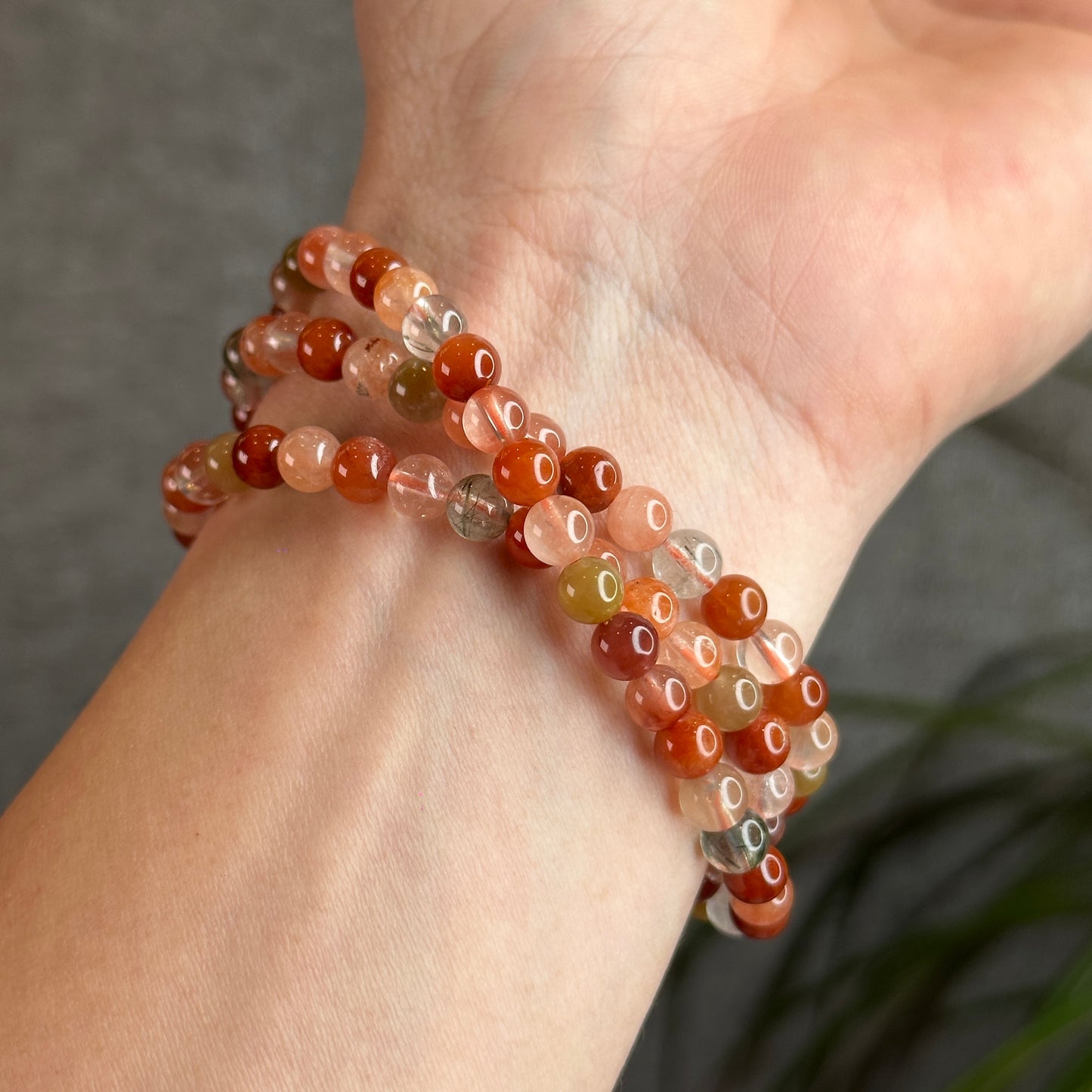 Tri Colour Natural Rutilated Quartz Triple Wrap Bracelet Size 4 mm