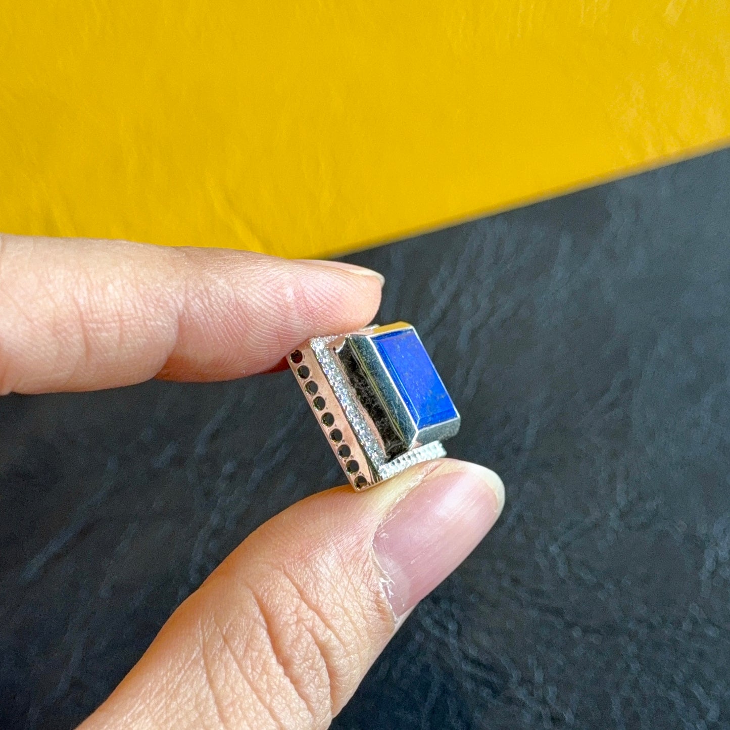 Natural Lapis Lazuli Square Charm in Gold Platted Silver Plated Setting