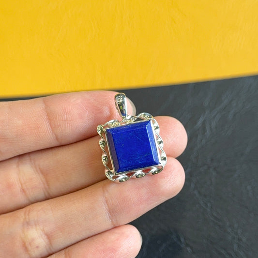 Natural Lapis Lazuli Square Pendant in Gold Platted Silver Plated Setting