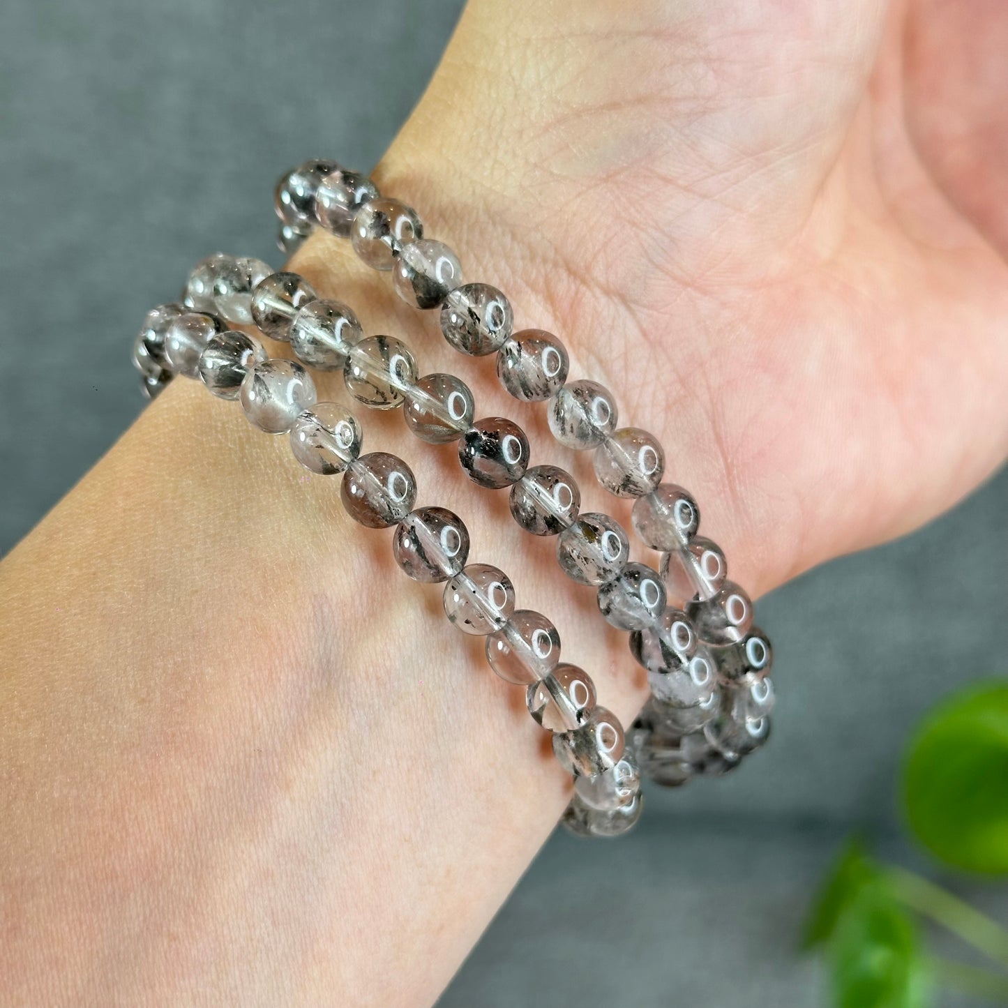 Natural Brookite Silver Titanium Triple Wrap Bracelet Size 6.7 mm