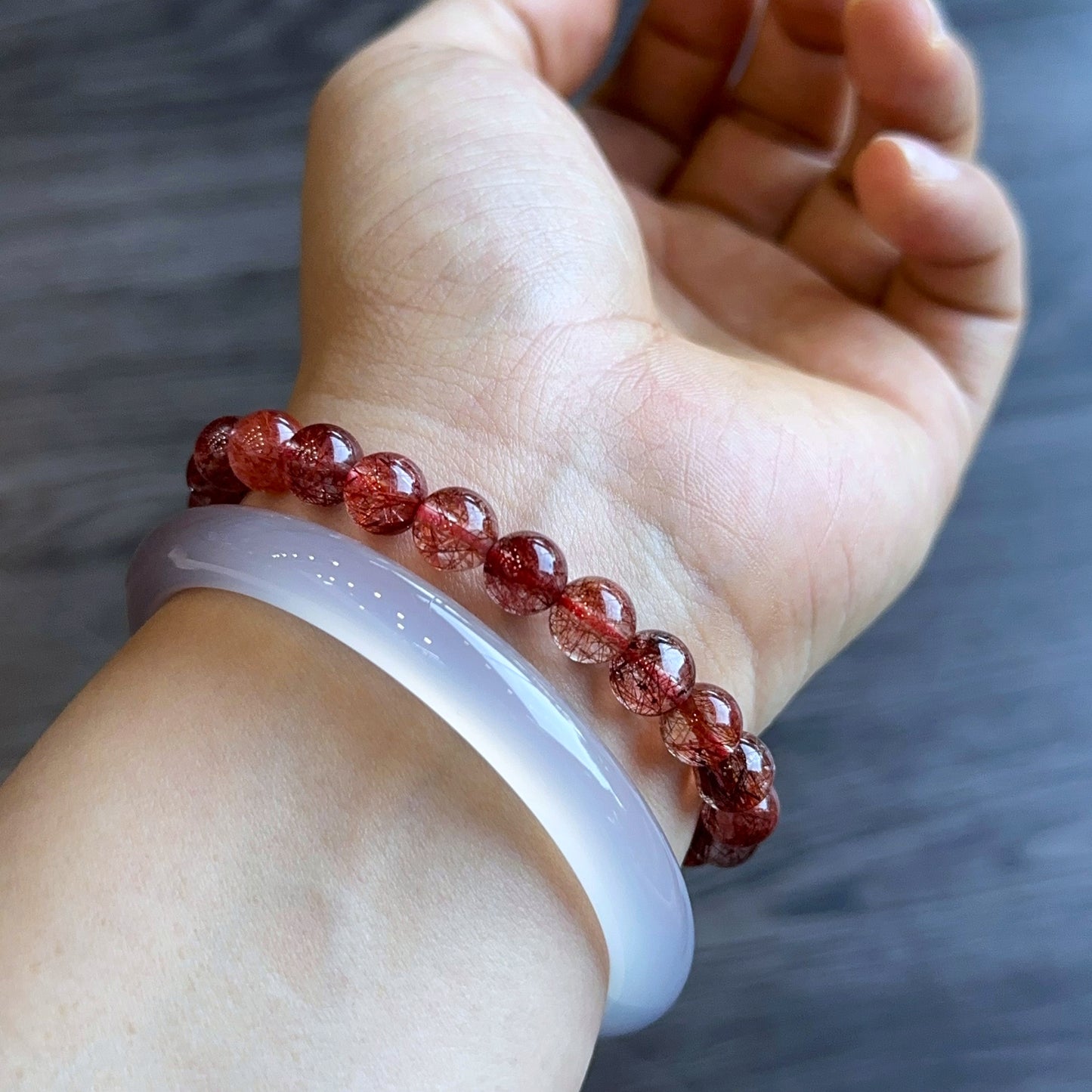 Natural Red Rutilated Quartz Bracelet Size 7.5 mm