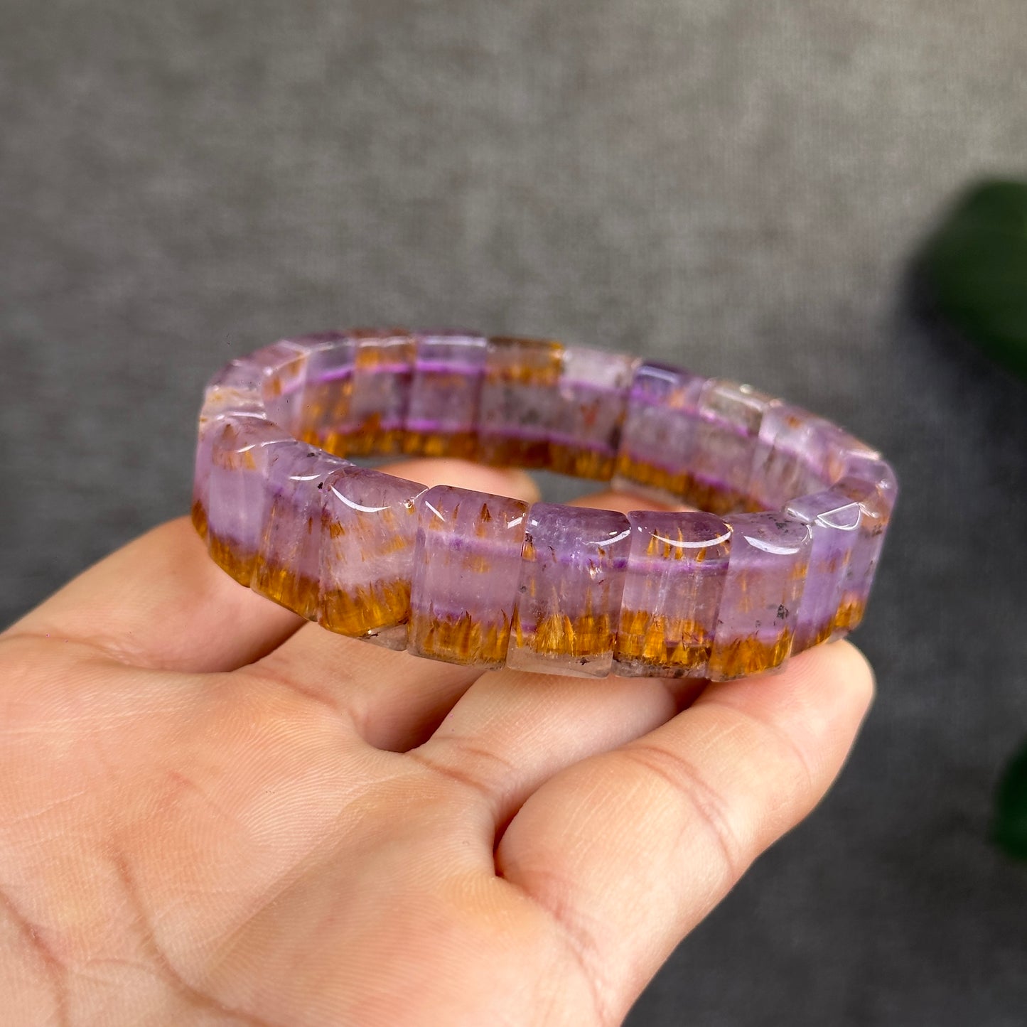 Natural Amethyst Cacoxenite Bracelet Size 14.3 mm
