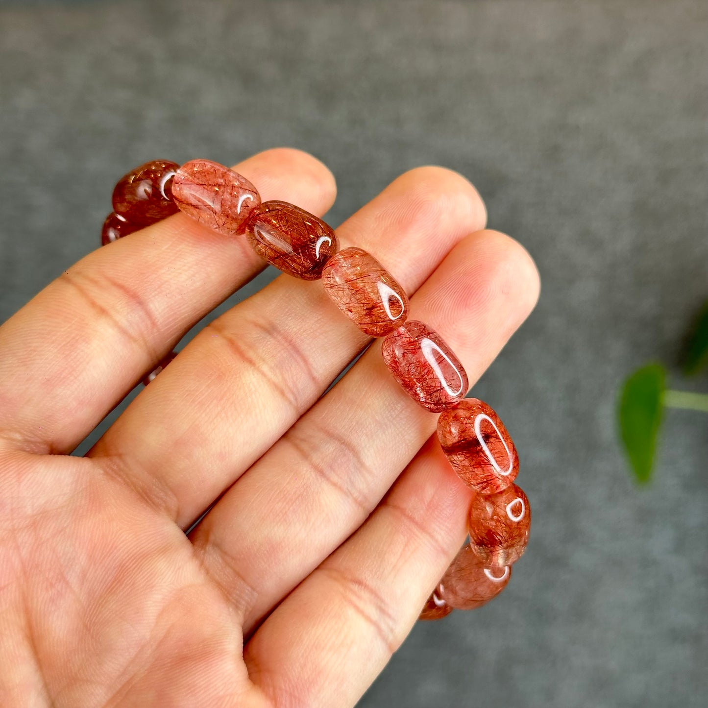 Natural Red Rutilated Quartz Lu Thong Bracelet size 9 mm