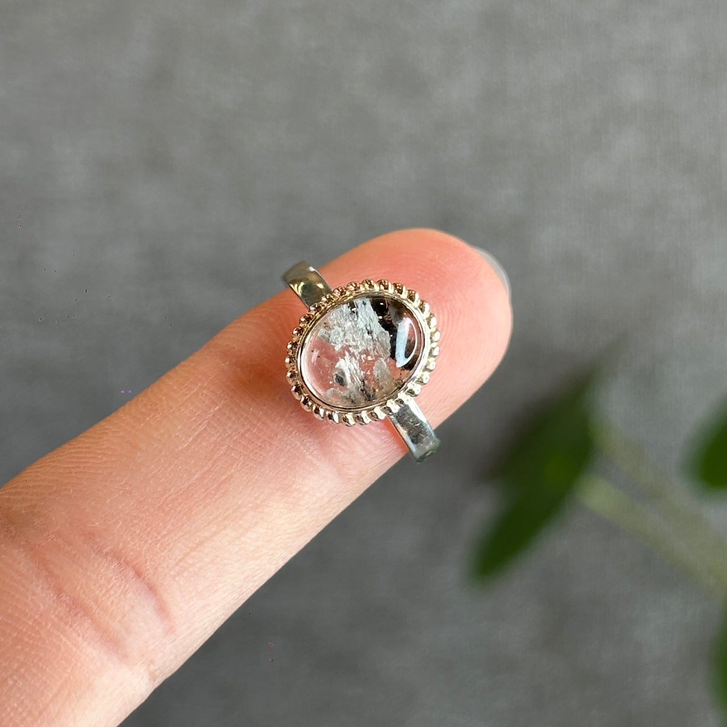Oval Natural Landscape Quartz Ring in Silver Setting Size 1.7
