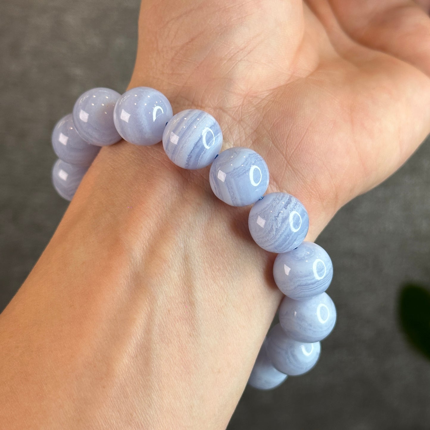 Natural Blue Lace Agate Bracelet Size 13.8 mm