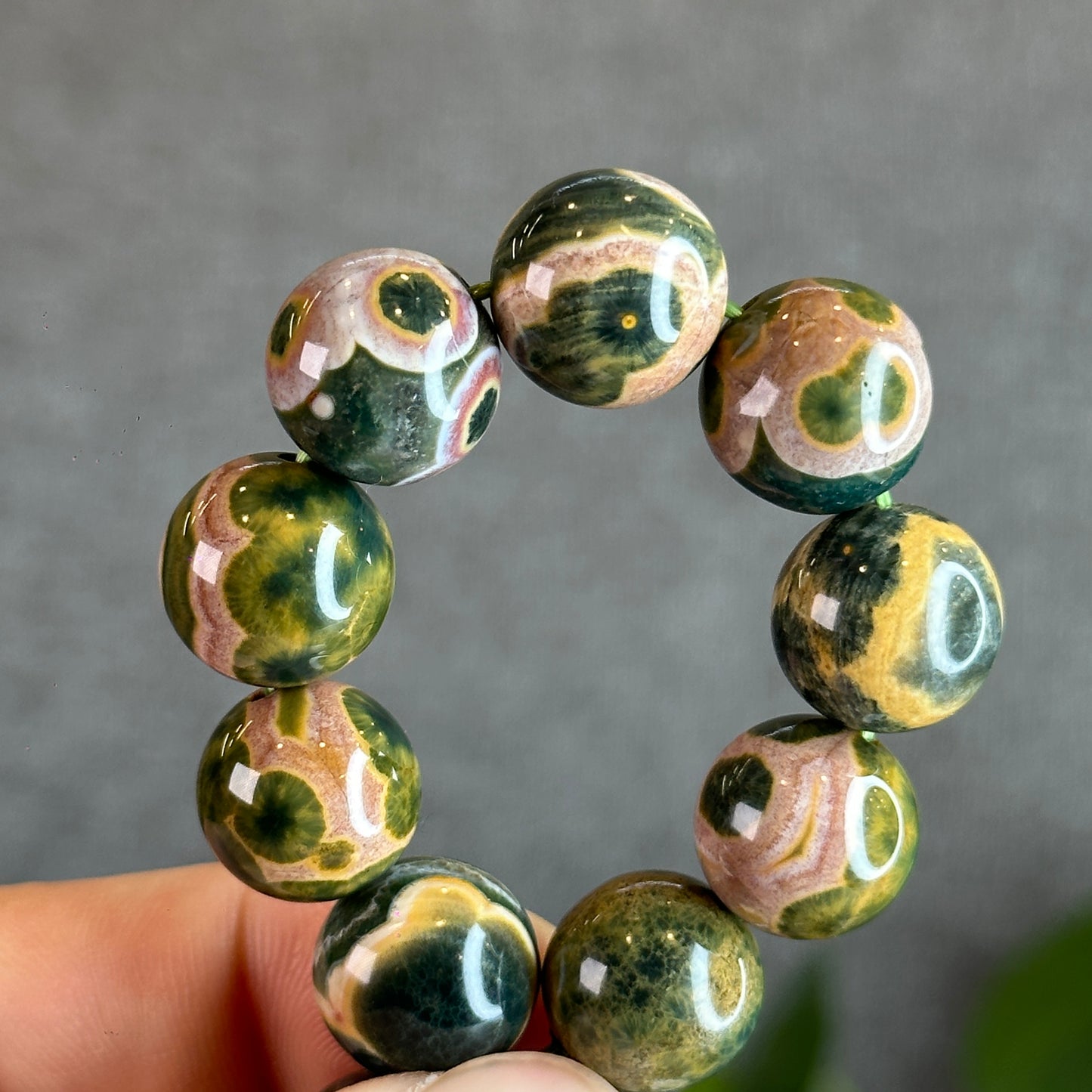 Green Multi Colour Natural Ocean Jasper Bracelet Size 12.5 mm