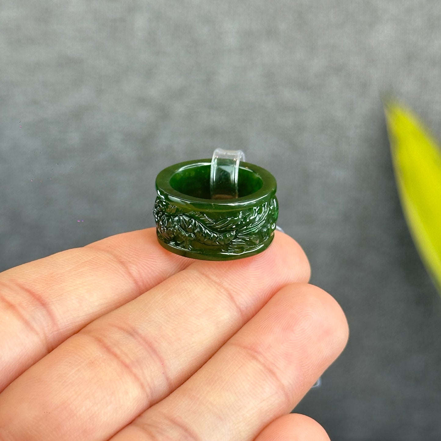 Natural Nephrite Jade Dragon High Quality Ring Size 1.7
