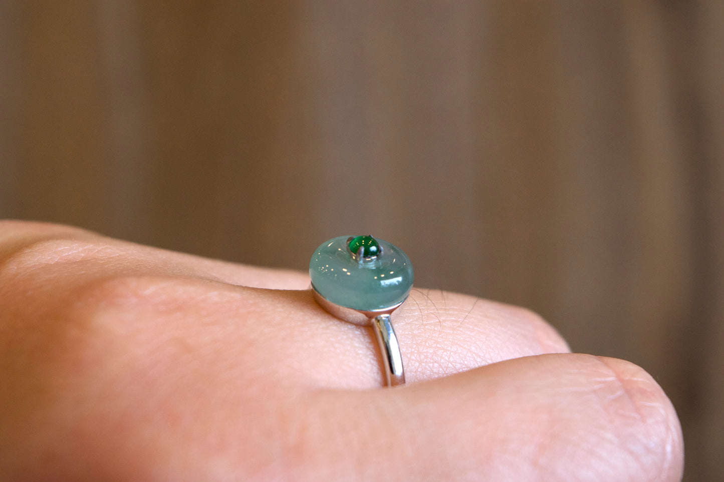 Floral Light Green Icy Dong Dieu Natural Jadeite Jade Ring in 18 k White Gold Setting Size 1.78 with Gem Review Certificate