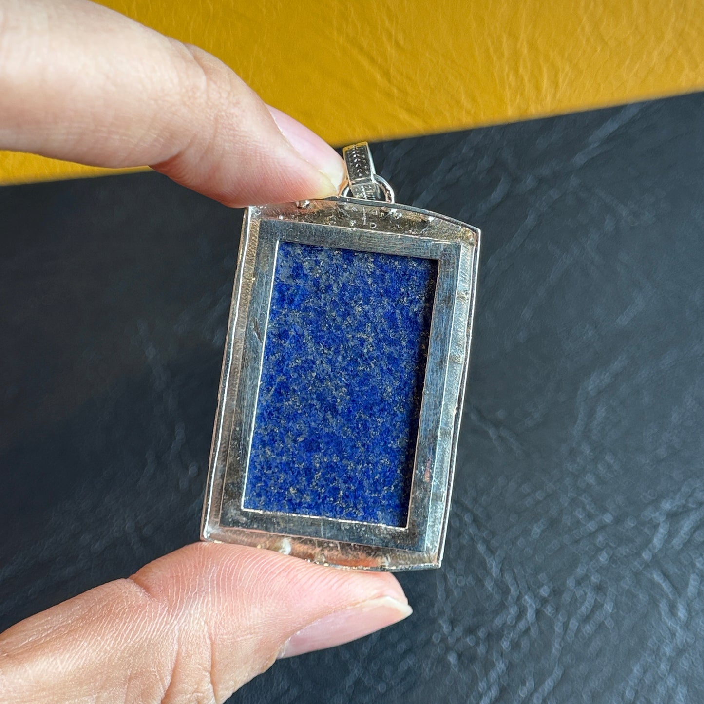 Natural Lapis Lazuli Rectangular Pendant in Gold Platted Silver Plated Setting