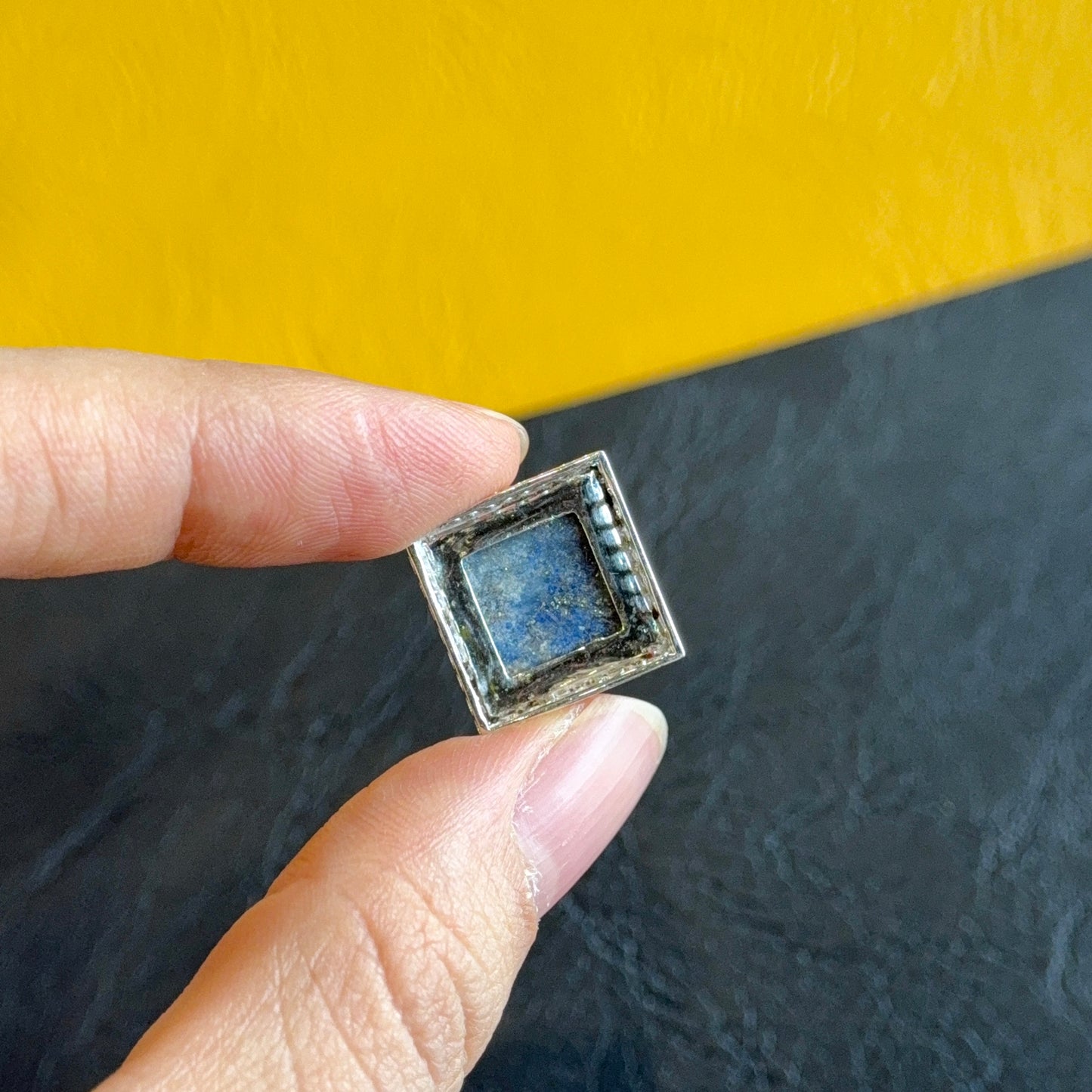 Natural Lapis Lazuli Square Charm in Gold Platted Silver Plated Setting