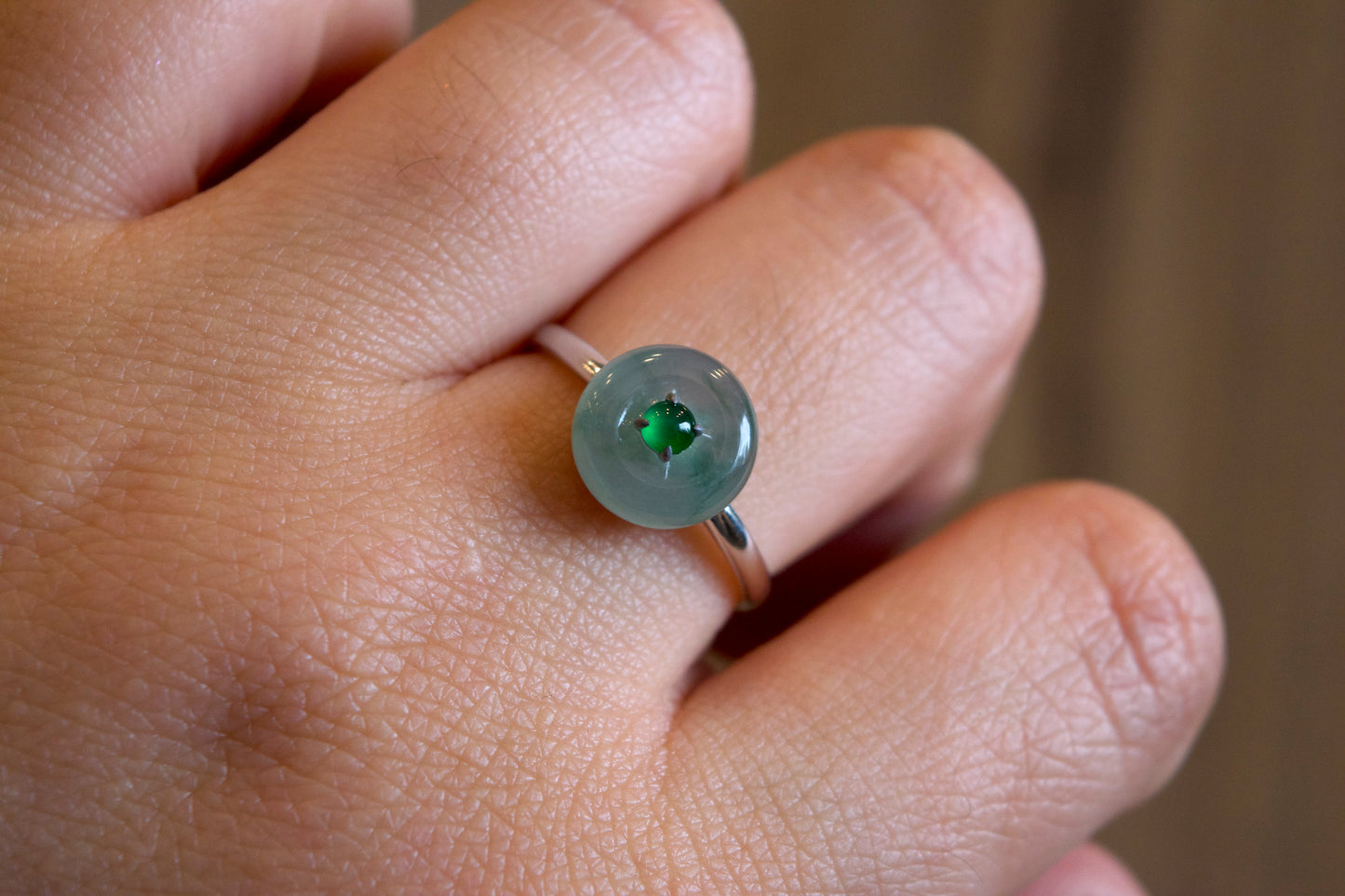 Floral Light Green Icy Dong Dieu Natural Jadeite Jade Ring in 18 k White Gold Setting Size 1.78 with Gem Review Certificate