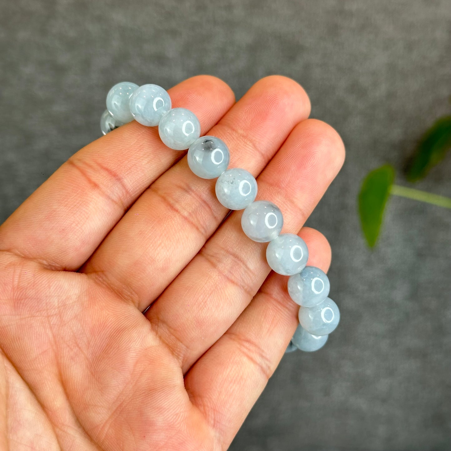 Icy Water Green Natural Jadeite Jade Bracelet Size 10 mm