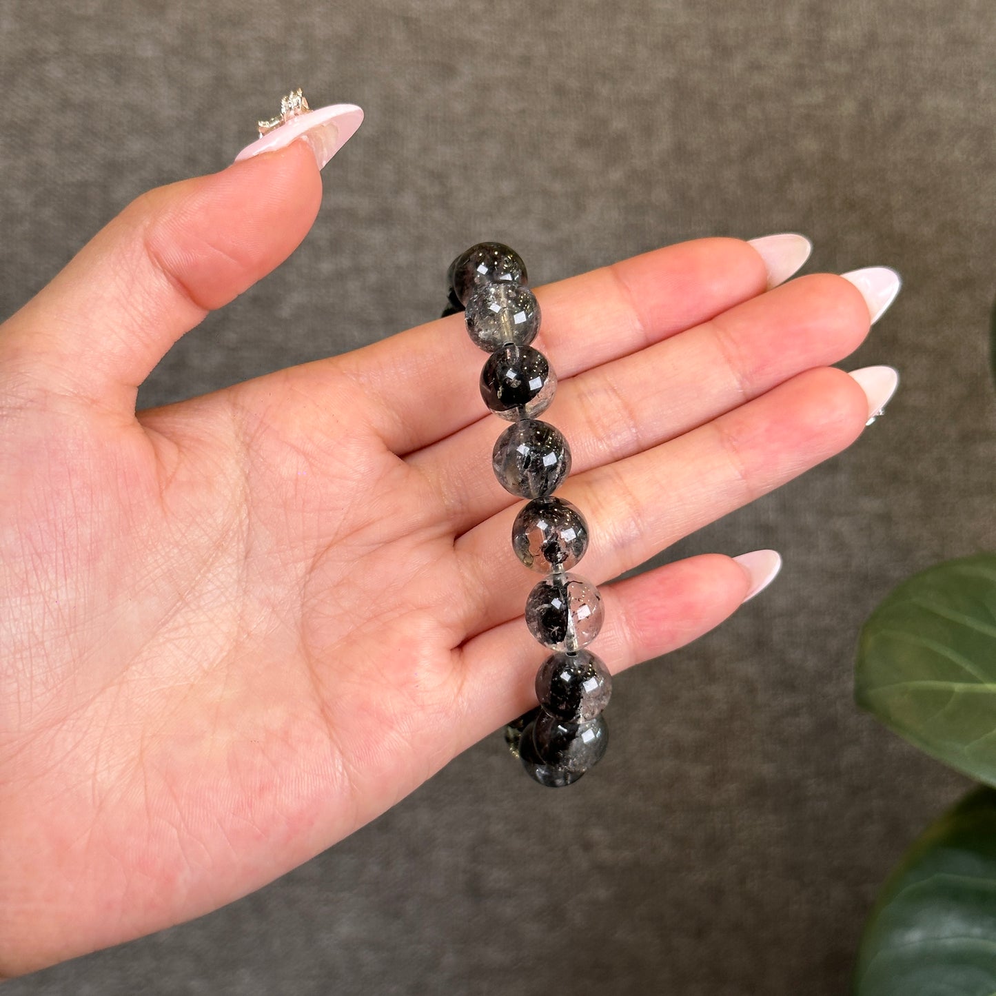 Natural Black Herkimer Bracelet Size 11 mm