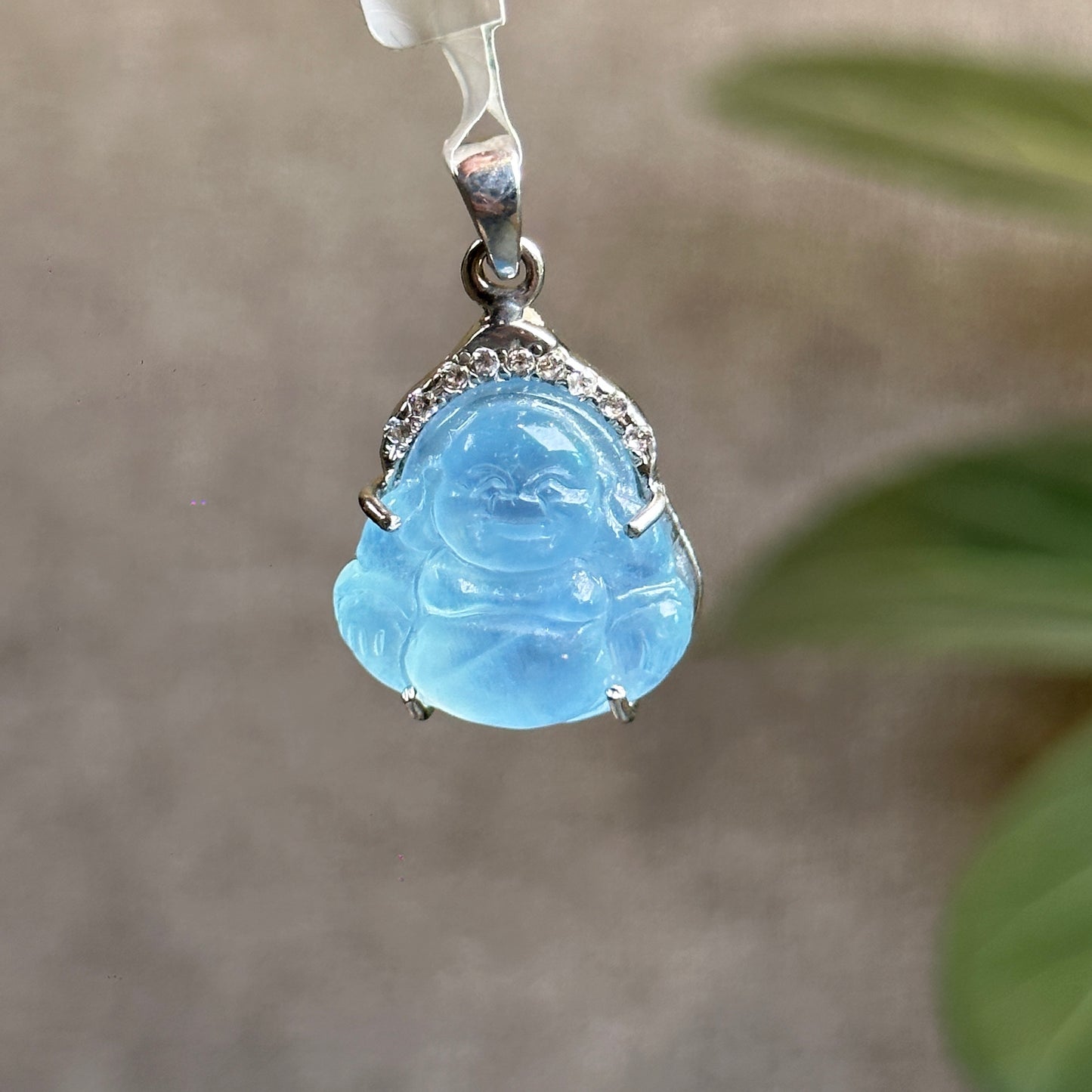 Happy Buddha Natural Aquamarine Pendant in Silver Setting