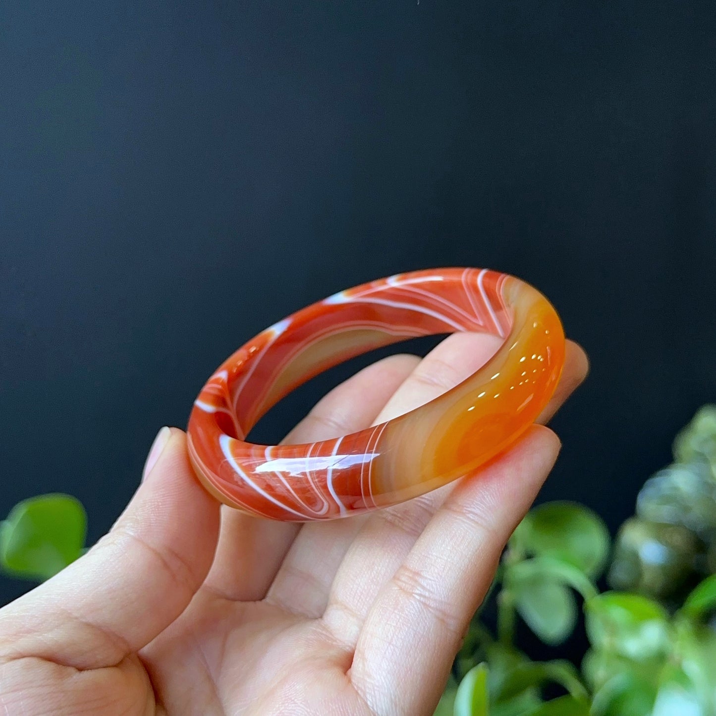 Natural Red Agate Bangle Leaf Style Size 56 mm