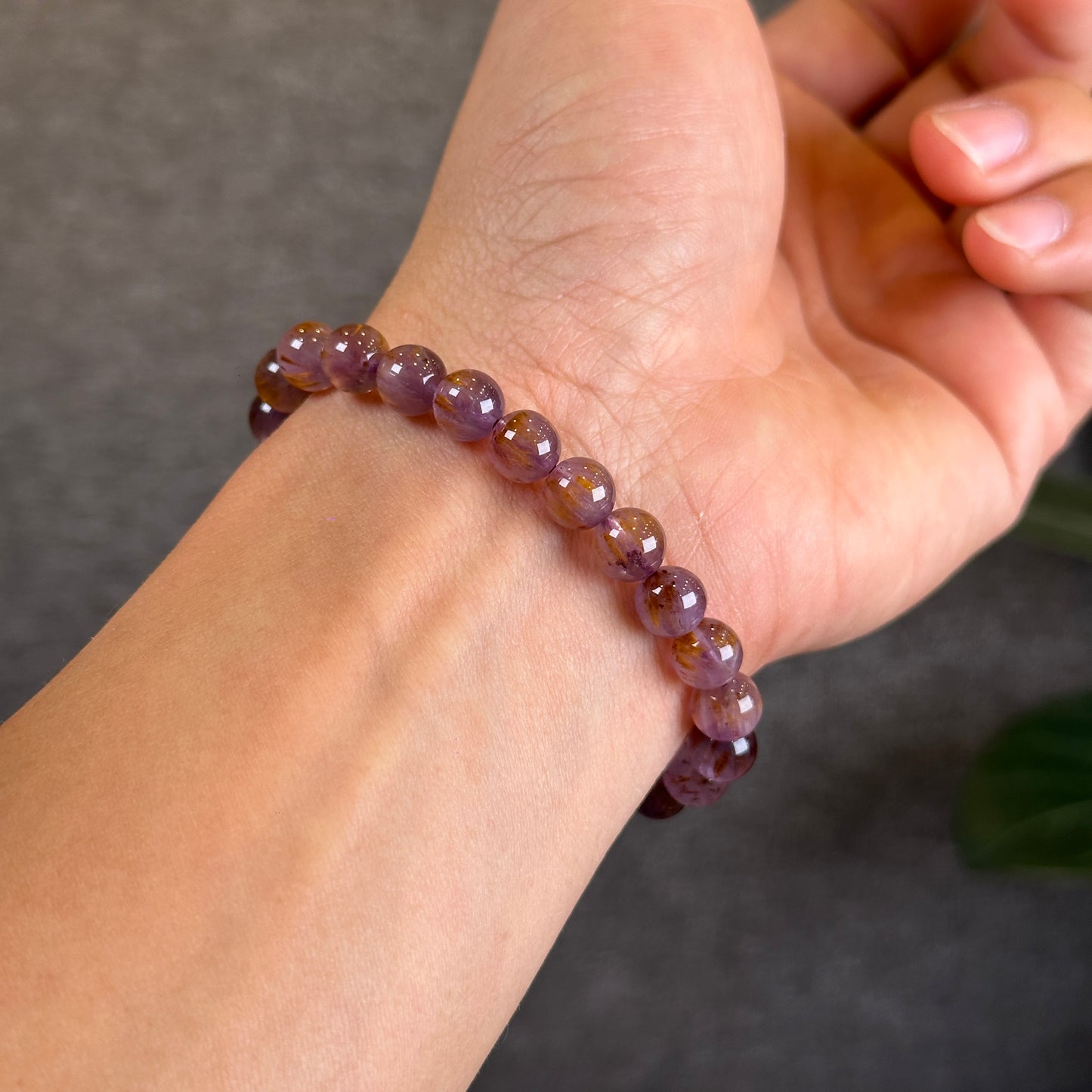 Natural Amethyst Cacoxenite Bracelet Size 7.5 mm