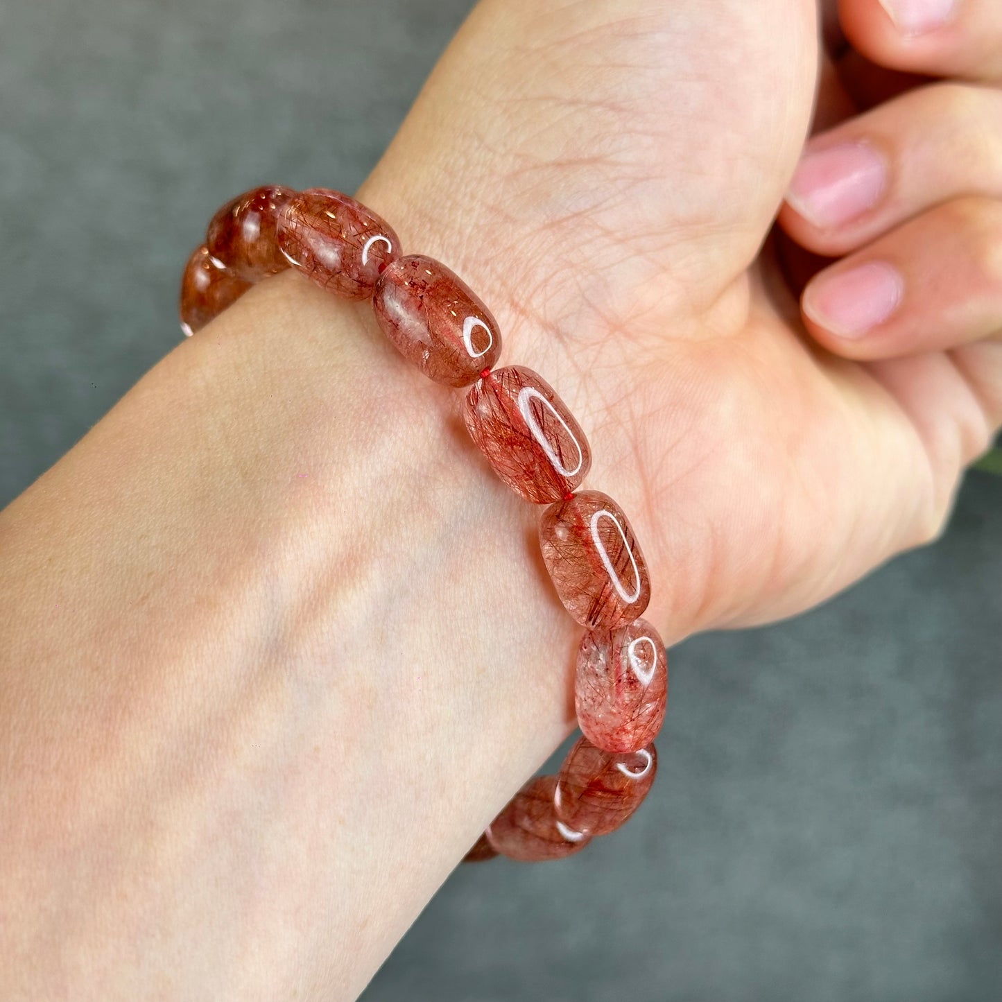 Natural Red Rutilated Quartz Lu Thong Bracelet size 9 mm
