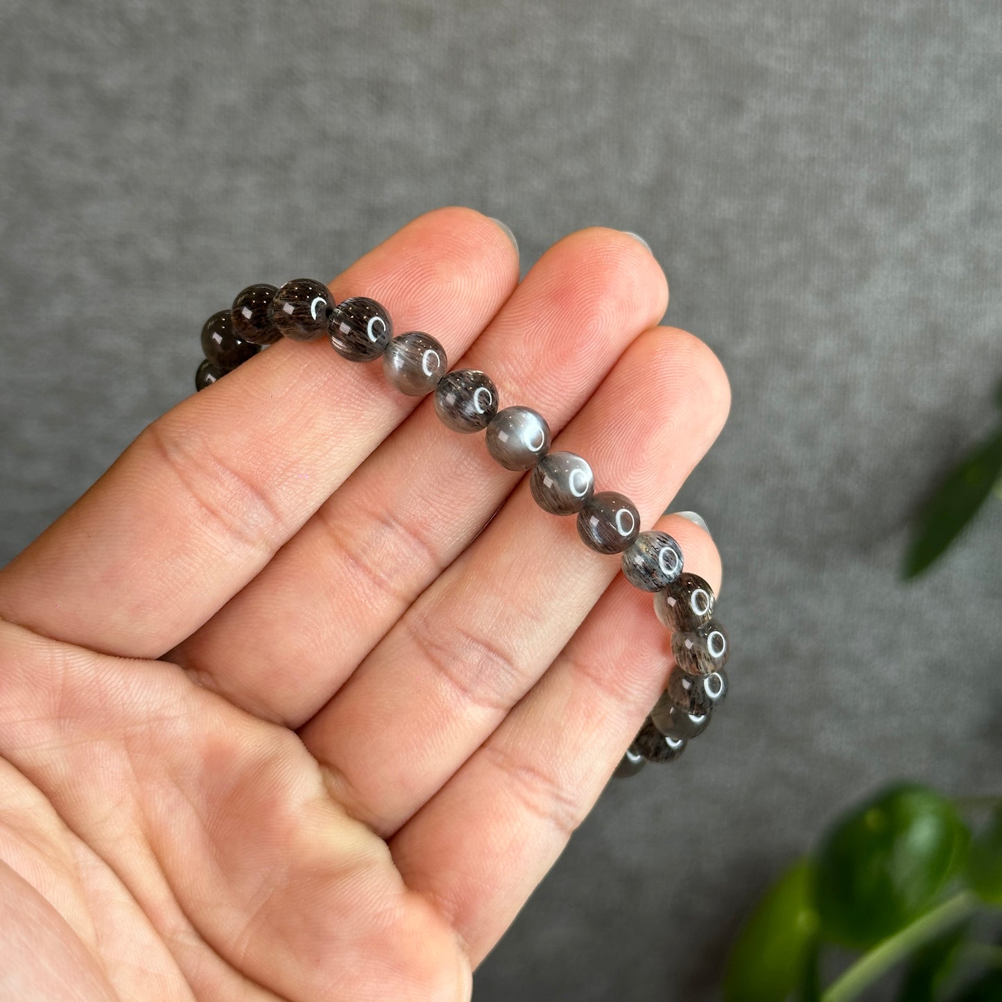 Natural Black Skeletal Sunstone Bracelet Size 7 mm