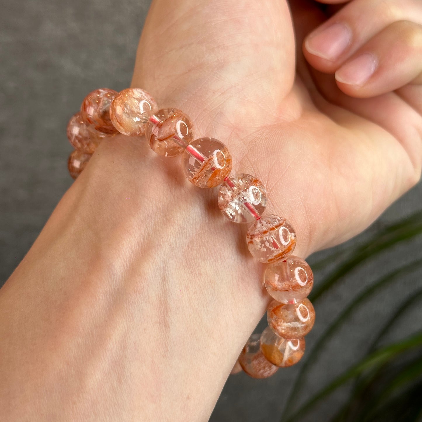 Orange Snowflake Natural Phantom Sericite in Quartz Bracelet Size