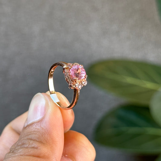 Cushion Cut Natural Light Pink Spinel Ring in 10 k Rose Gold Setting with White Stone Surrounding Elegant Style Size 1.7