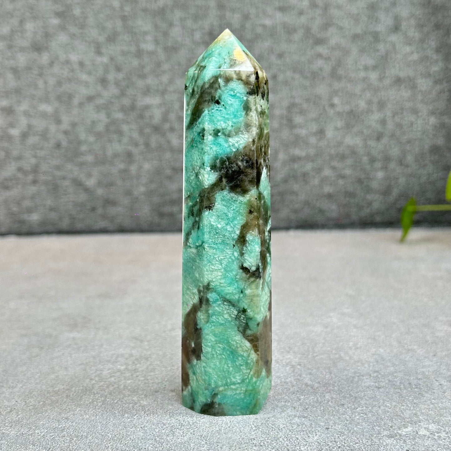 Natural Amazonite with Smokey Quartz Tower