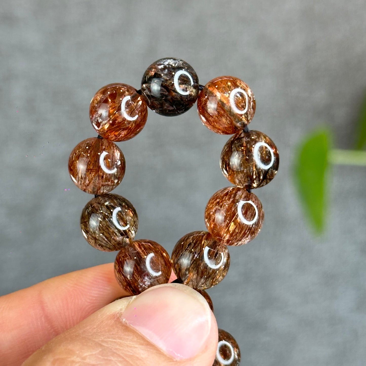 Natural Smokey Rutilated Quartz Bracelet Size 9.8 mm
