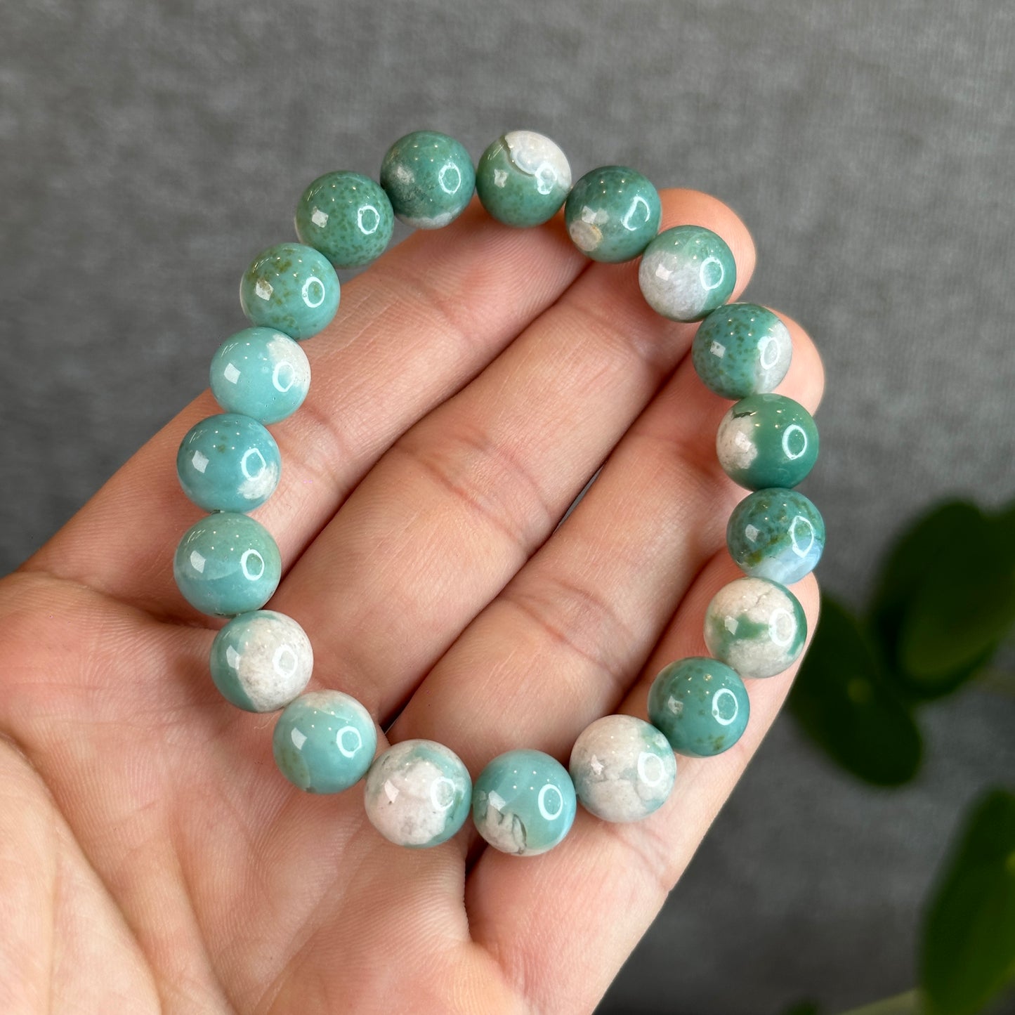 Tiffany Green Natural Floral Agate Bracelet Size 10 mm