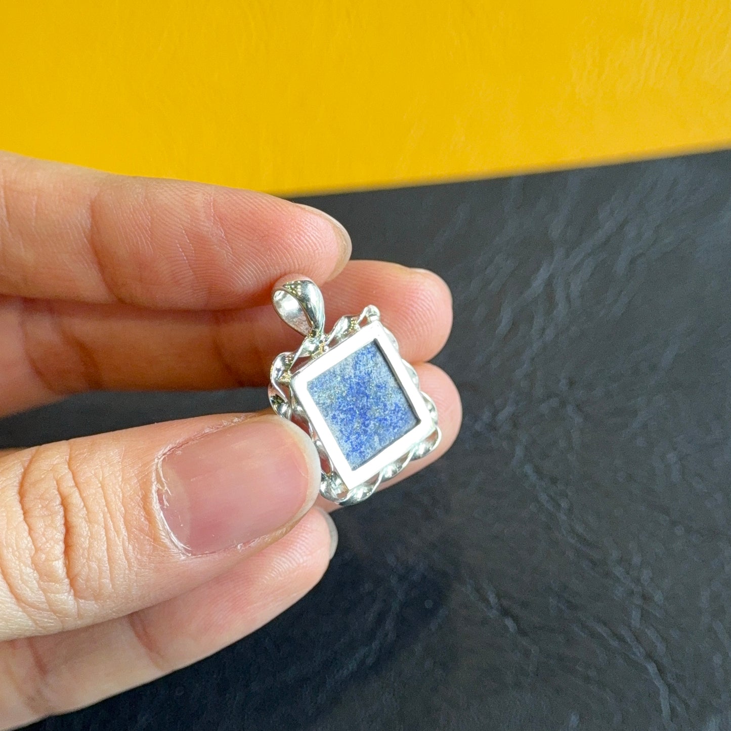 Natural Lapis Lazuli Square Pendant in Gold Platted Silver Plated Setting