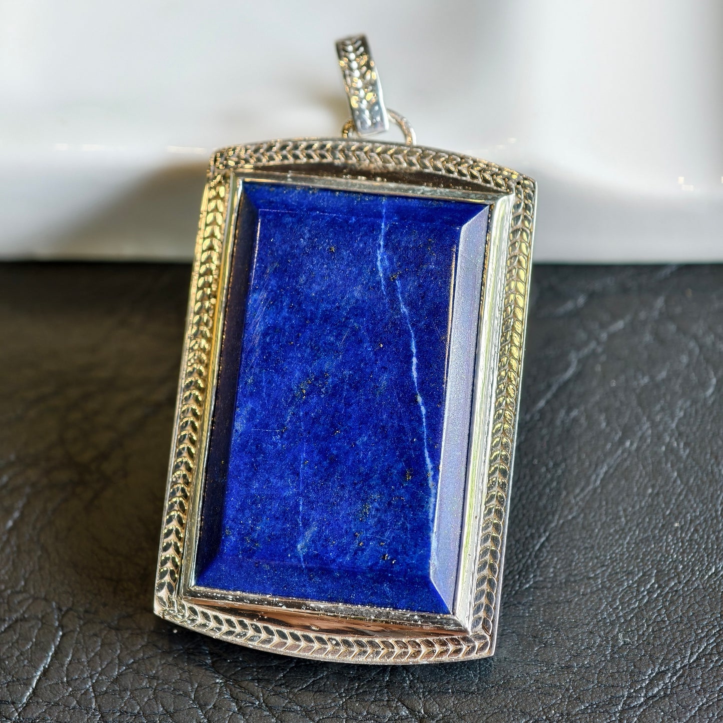 Natural Lapis Lazuli Rectangular Pendant in Gold Platted Silver Plated Setting
