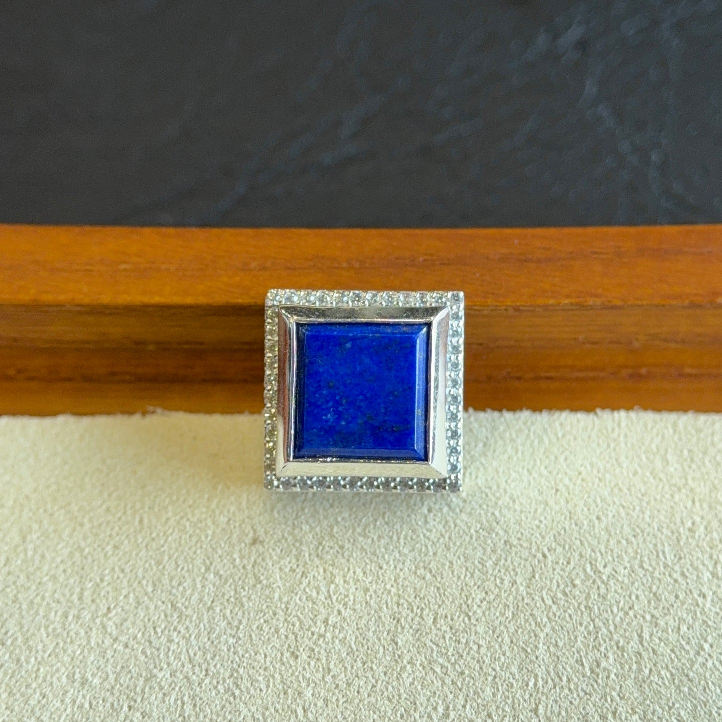 Natural Lapis Lazuli Square Charm in Gold Platted Silver Plated Setting
