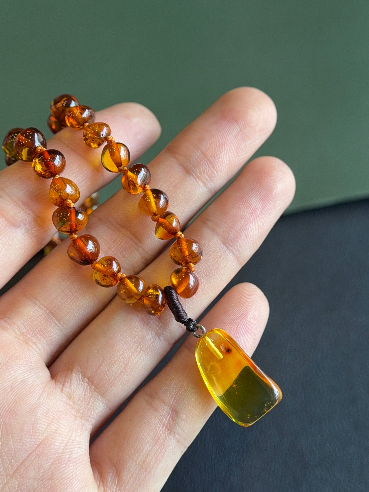 Natural Amber Necklace and Bracelet with Pendant for Kids
