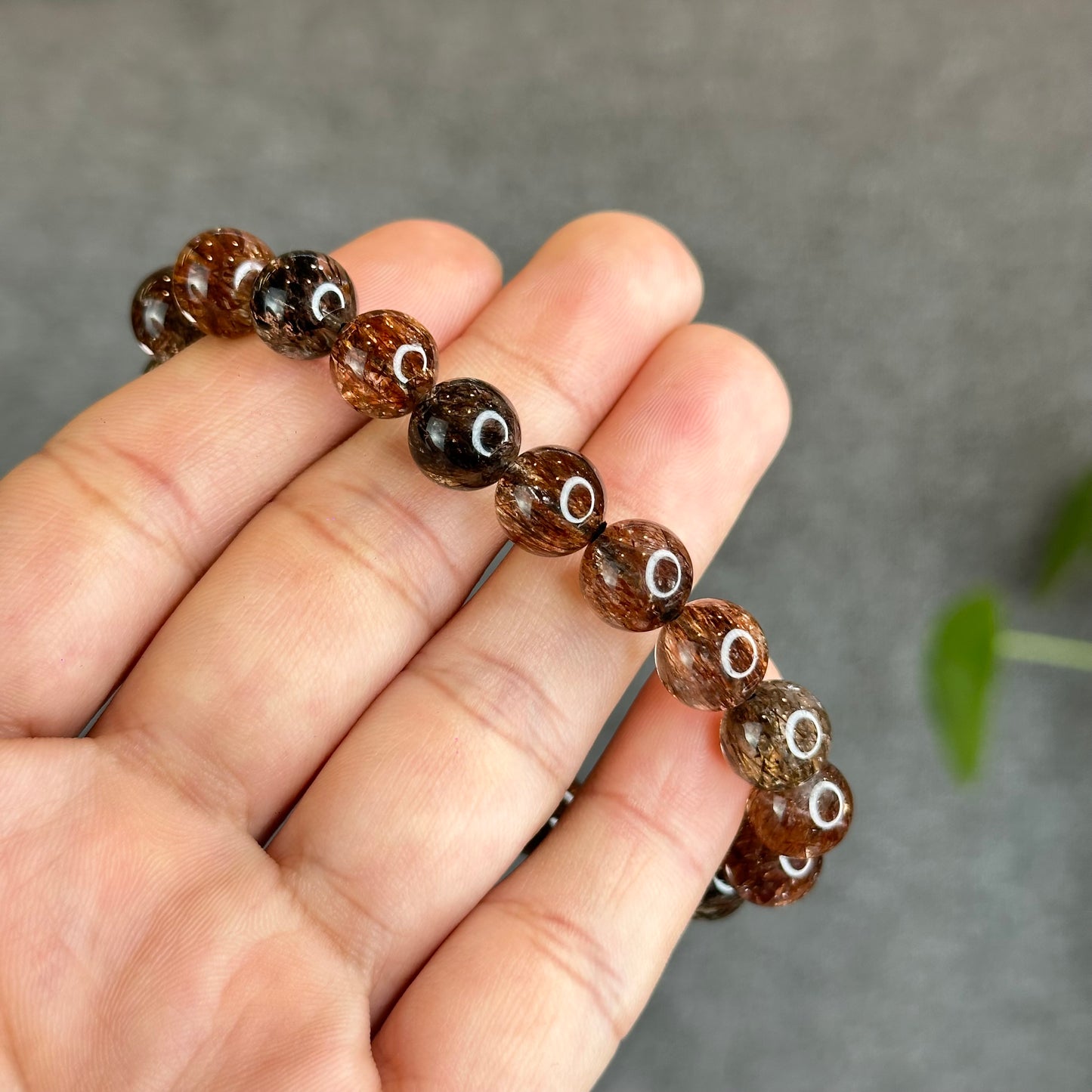 Natural Smokey Rutilated Quartz Bracelet Size 9.8 mm