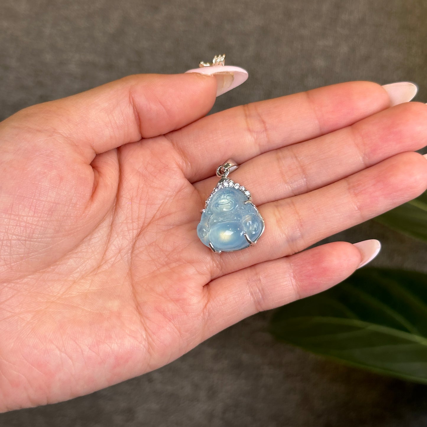 Happy Buddha Natural Aquamarine Pendant in Silver Setting