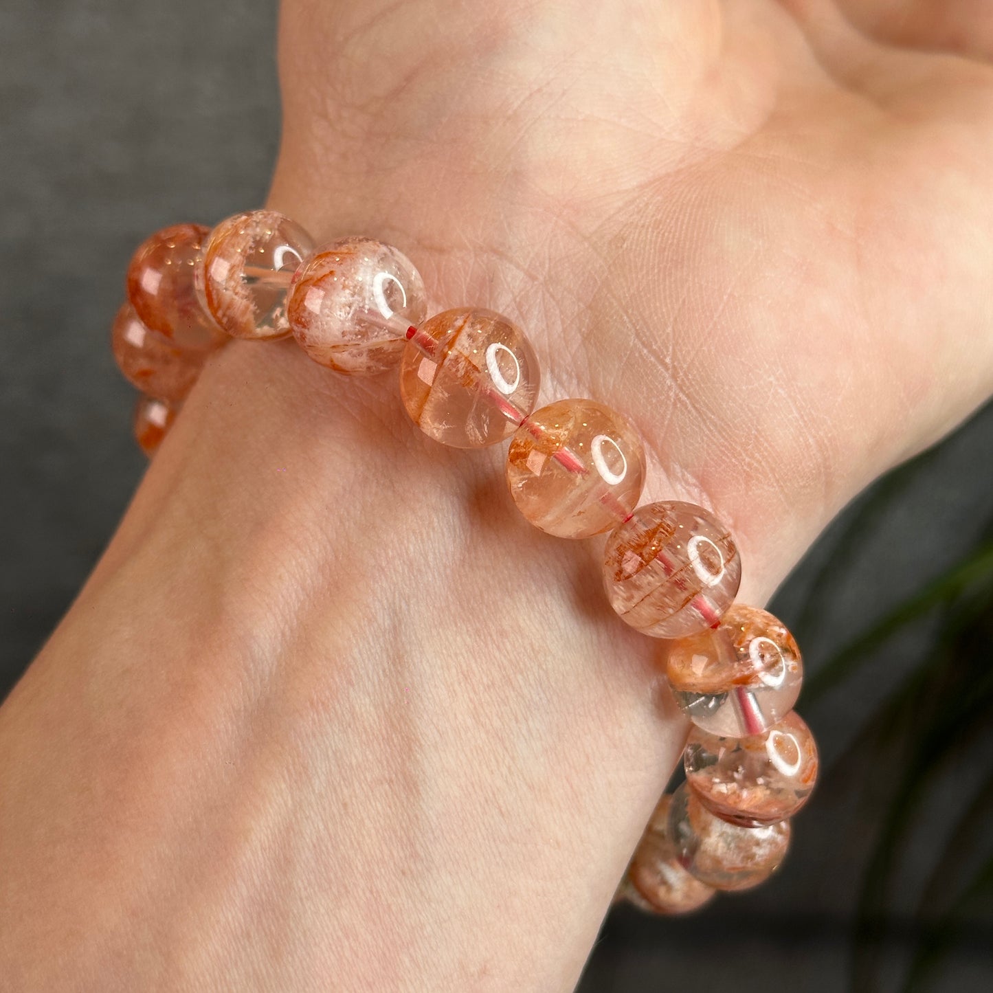 Orange Snowflake Natural Phantom Sericite in Quartz Bracelet Size