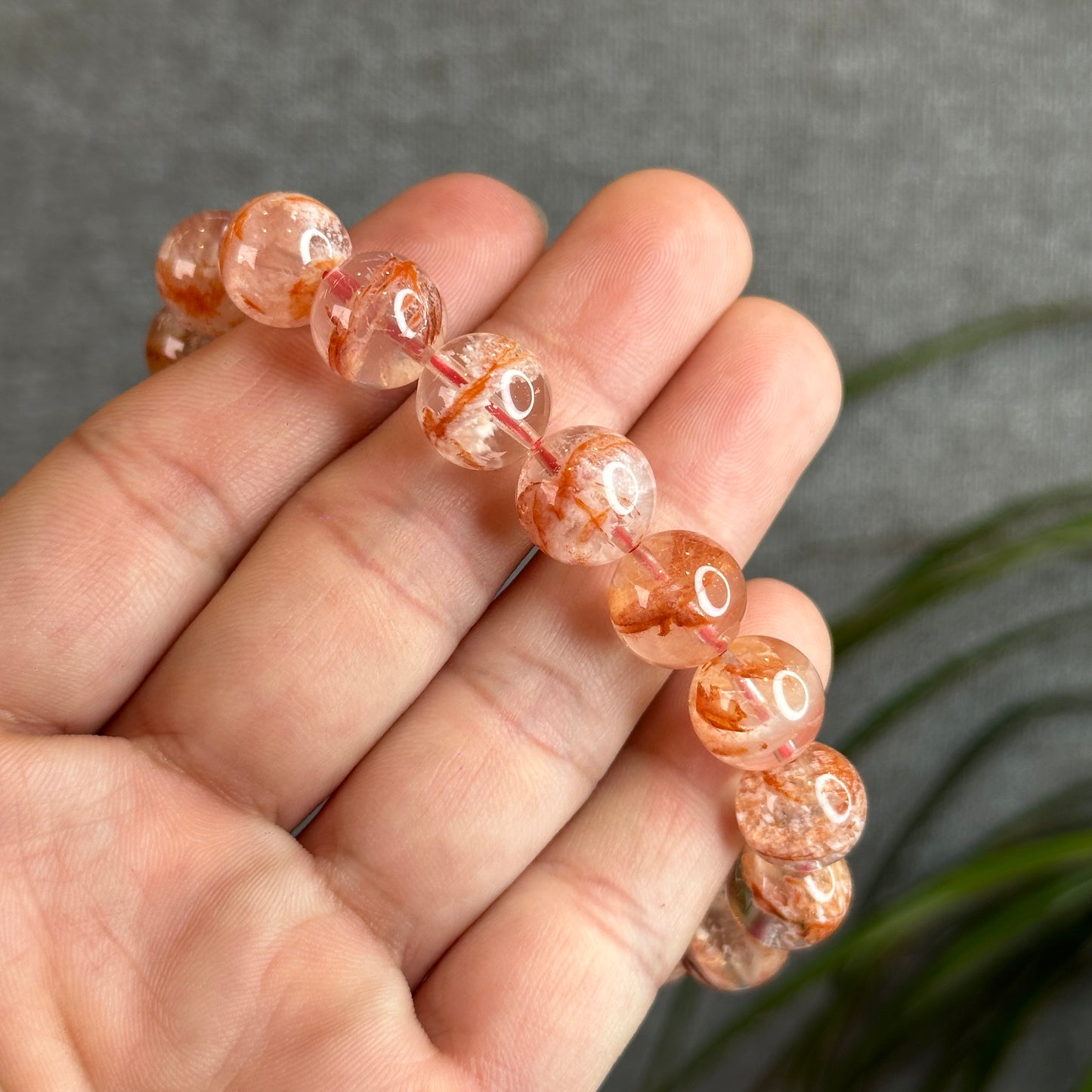 Orange Snowflake Natural Phantom Sericite in Quartz Bracelet Size