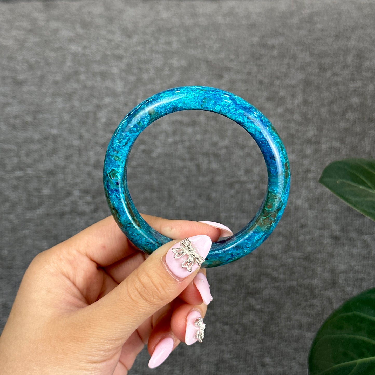 Natural Chrysocolla Bangle Leaf Style Size 56 mm